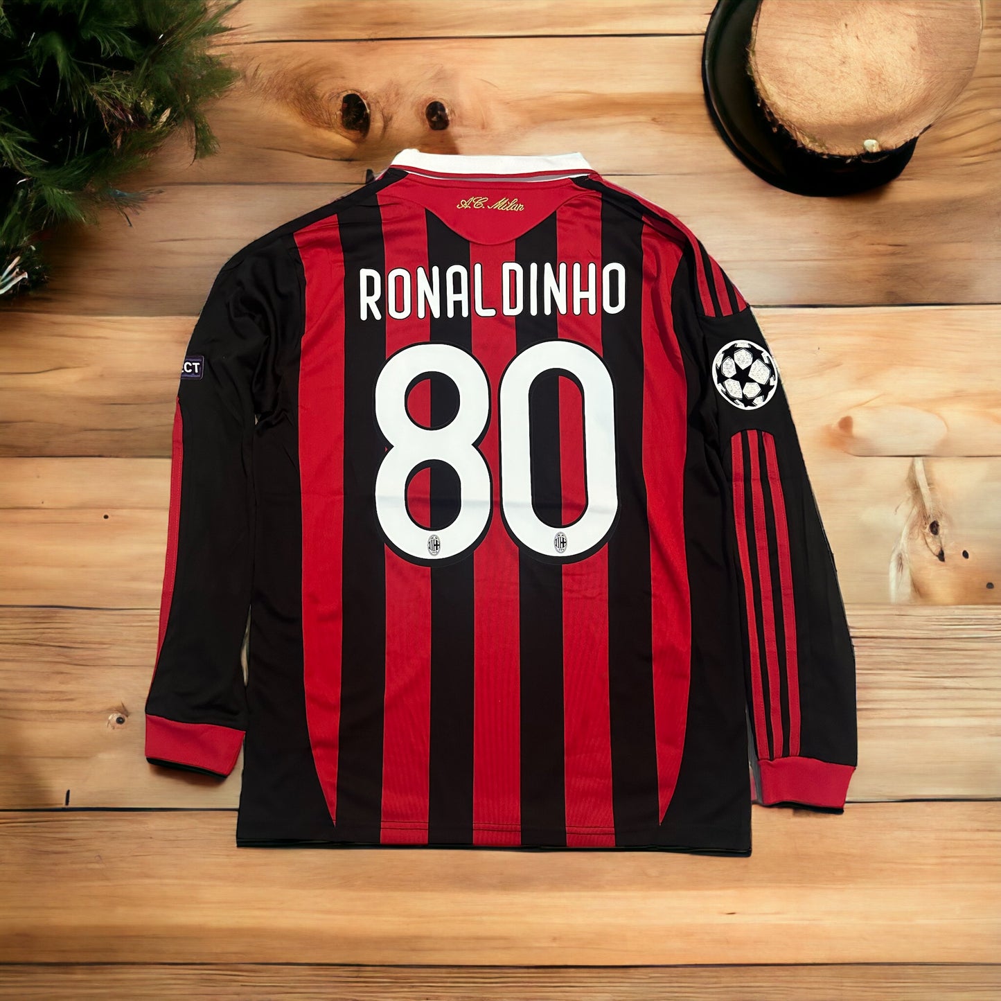 Milan Retro 09/10 Ronaldinho #80 Soccer Jersey Long Sleeves Home Men Shirt Size