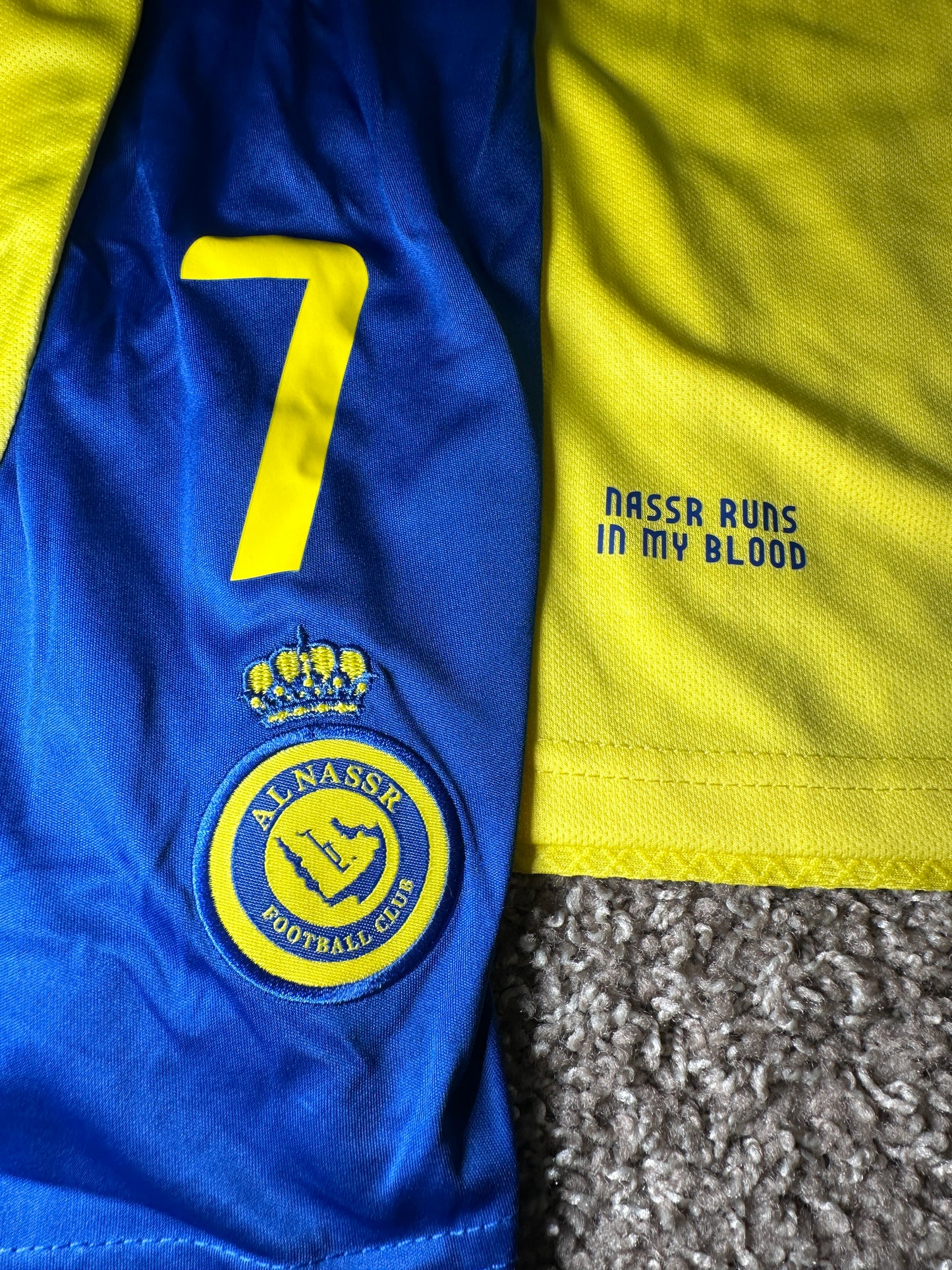 Cristiano Ronaldo #7 Al Nassr For Kids Yellow Soccer Jersey Youth Size Shirt