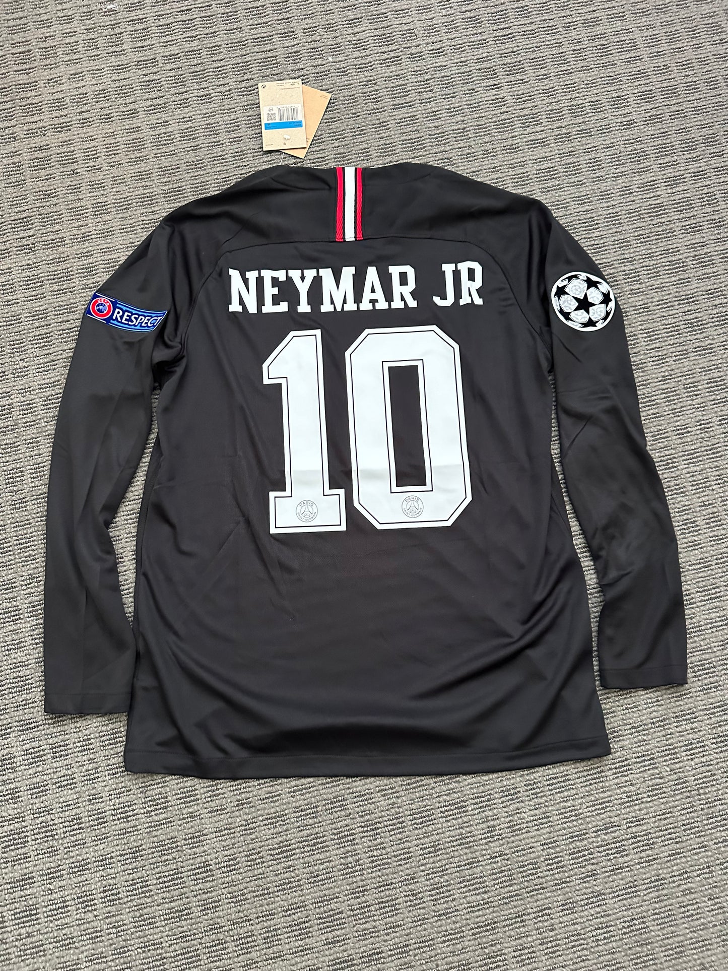 Soccer Jersey Retro PSG 18/19 Neymar Jr #10 Away Black Long Sleeves UCL Men Size