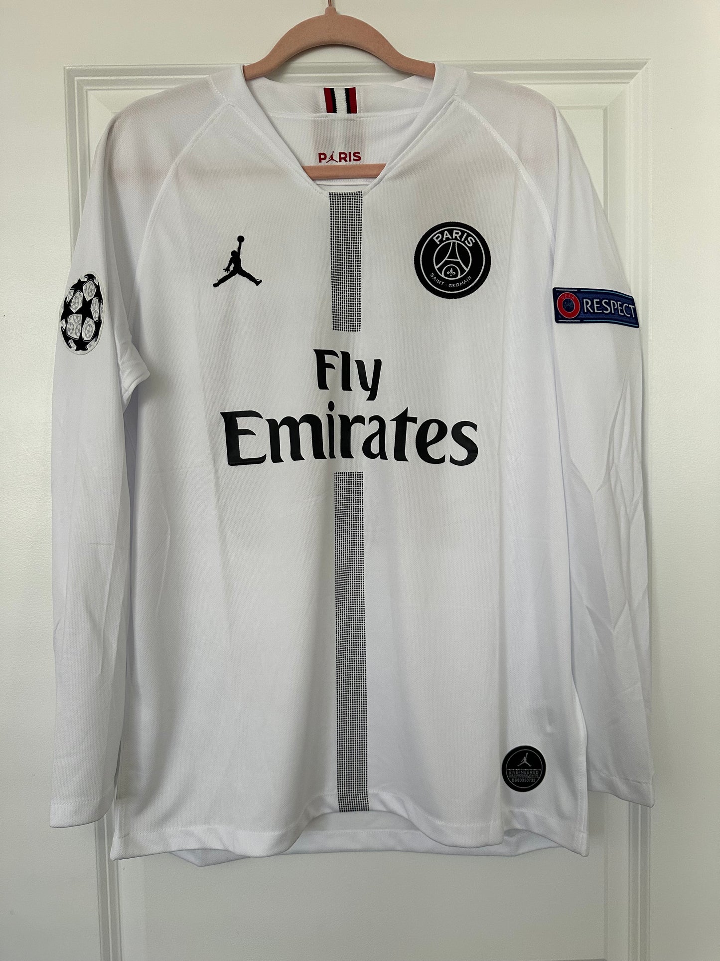 Soccer Jersey Retro PSG 18/19 Neymar Jr #10 Away White Long Sleeves UCL Men Size
