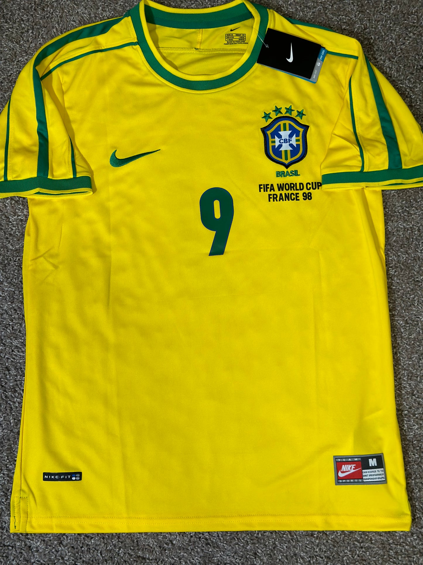 Brazil Soccer Jersey Retro 1998 Ronaldo Nazario #9 Home Yellow Men’s