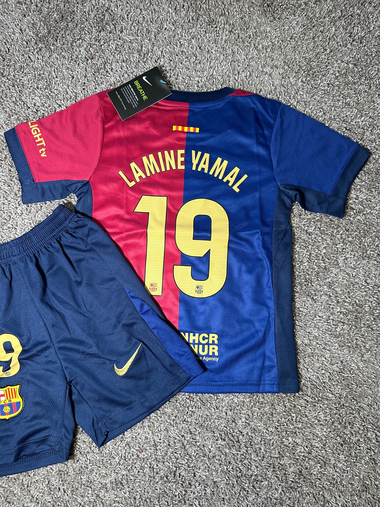 Barcelona 2024/25 Lamine Yamal #19 Home Soccer Jersey & Shorts Kids Size