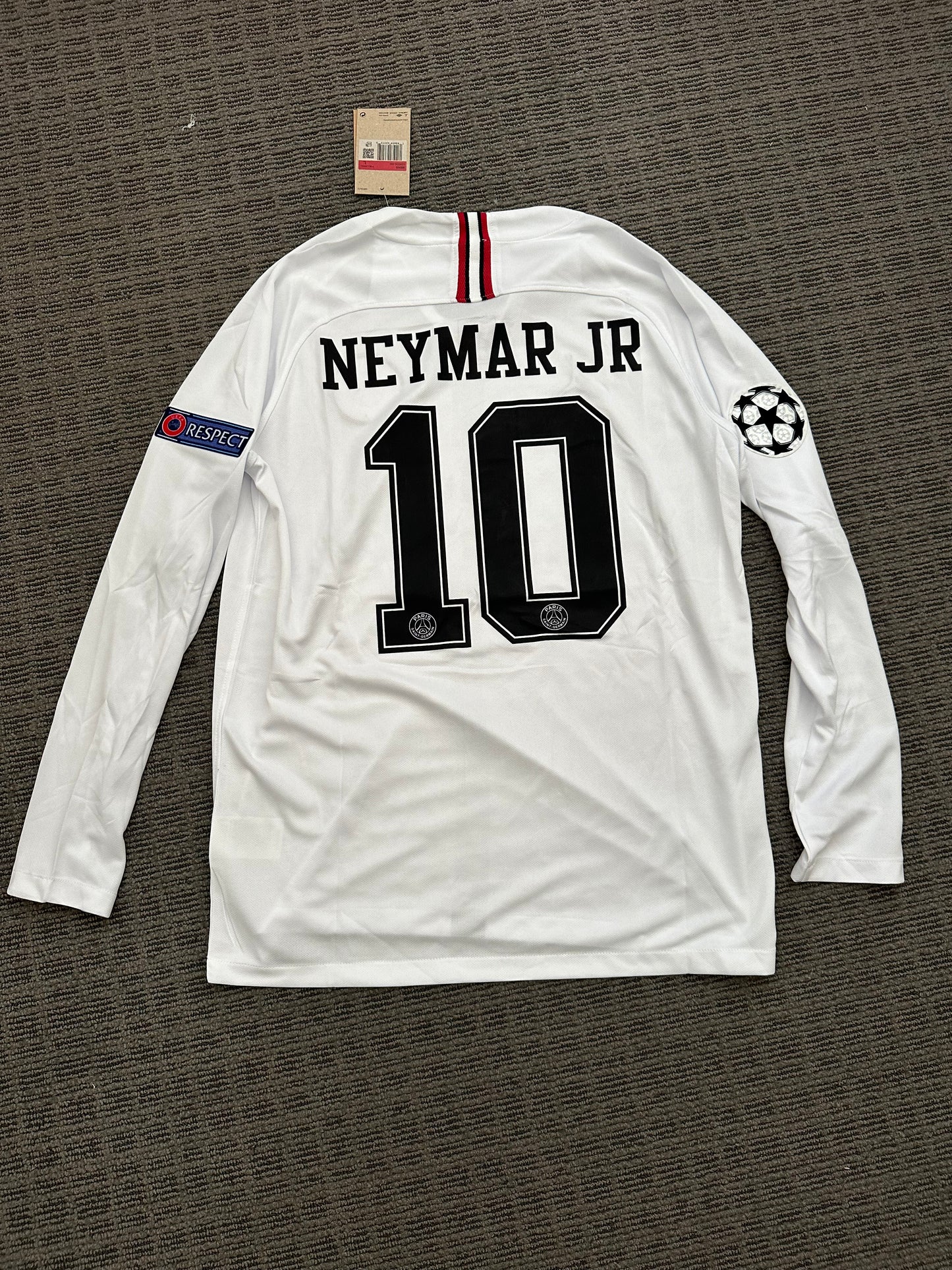 Soccer Jersey Retro PSG 18/19 Neymar Jr #10 Away White Long Sleeves UCL Men Size