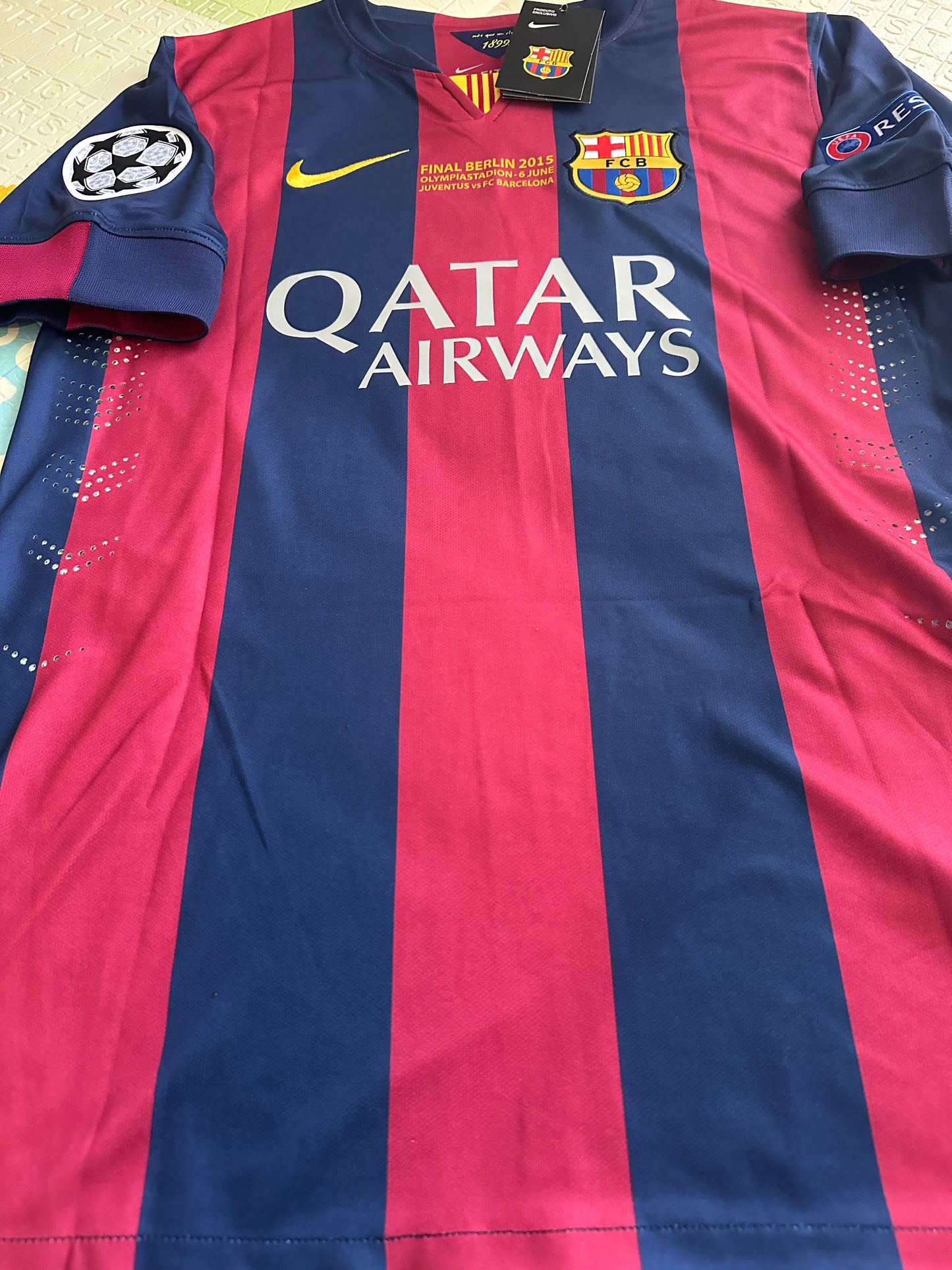 Barcelona Soccer Jersey Lionel Messi 2015 Home Final UCL Regular size Men Shirt