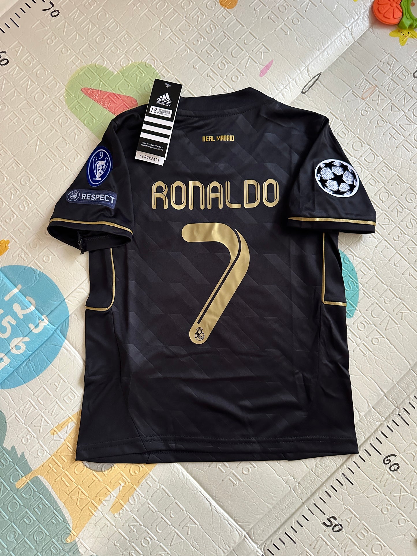 Real Madrid 11/12 Retro Kids Soccer Jersey Cristiano Ronaldo CR7 #7 Black Gold