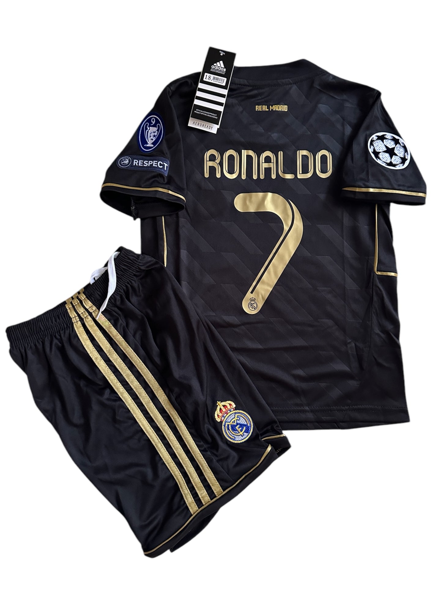 Real Madrid 11/12 Retro Kids Soccer Jersey Cristiano Ronaldo CR7 #7 Black Gold