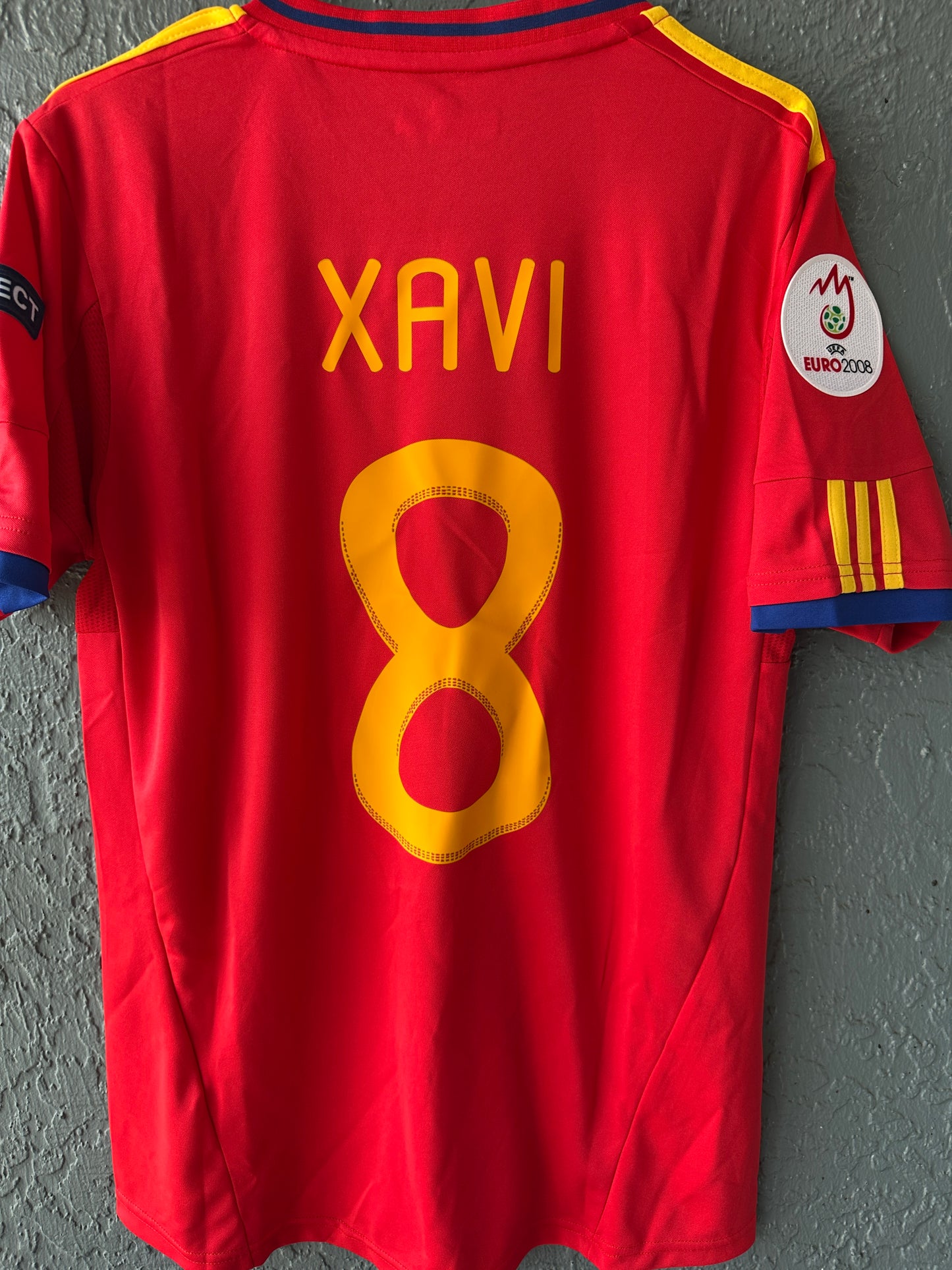 Spain Xavi Hernandez #8 Home Red Retro 2008 Soccer Jersey EURO Men Size Shirt
