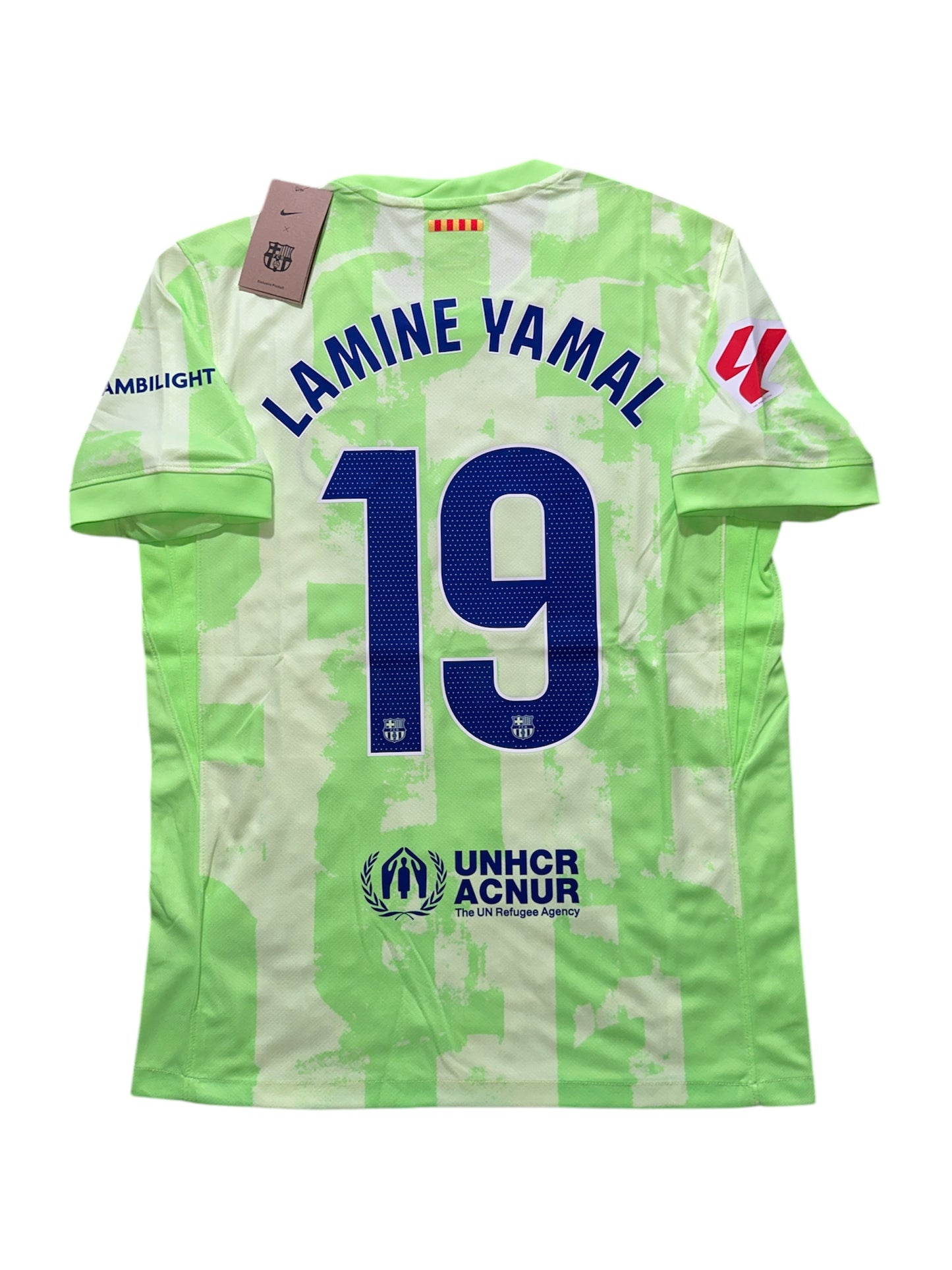 Barcelona 2014/25 Lamine Yamal #19 Neon Green Soccer Jersey Men Size Third