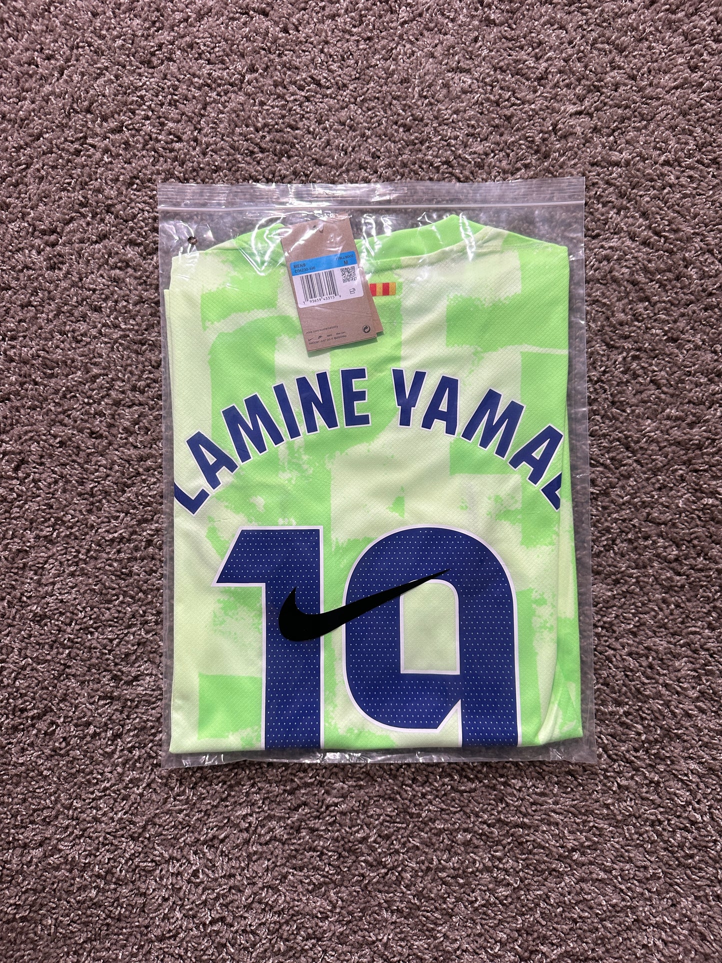 Barcelona 2014/25 Lamine Yamal #19 Neon Green Soccer Jersey Men Size Third