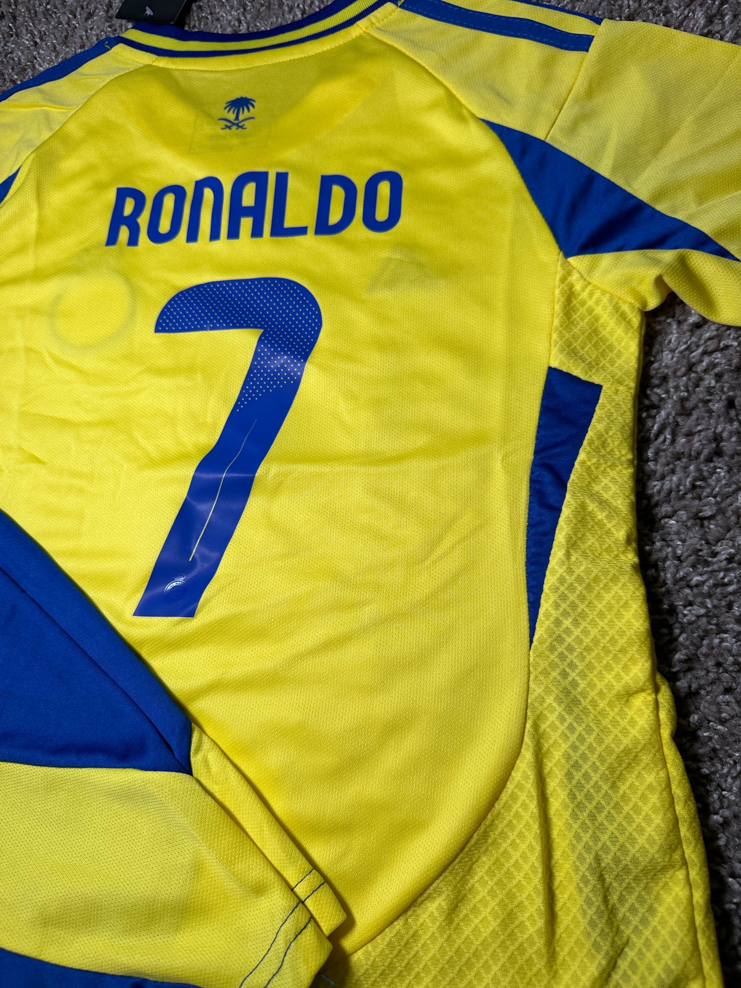 Cristiano Ronaldo #7 Al Nassr For Kids Yellow Soccer Jersey Youth Size Shirt