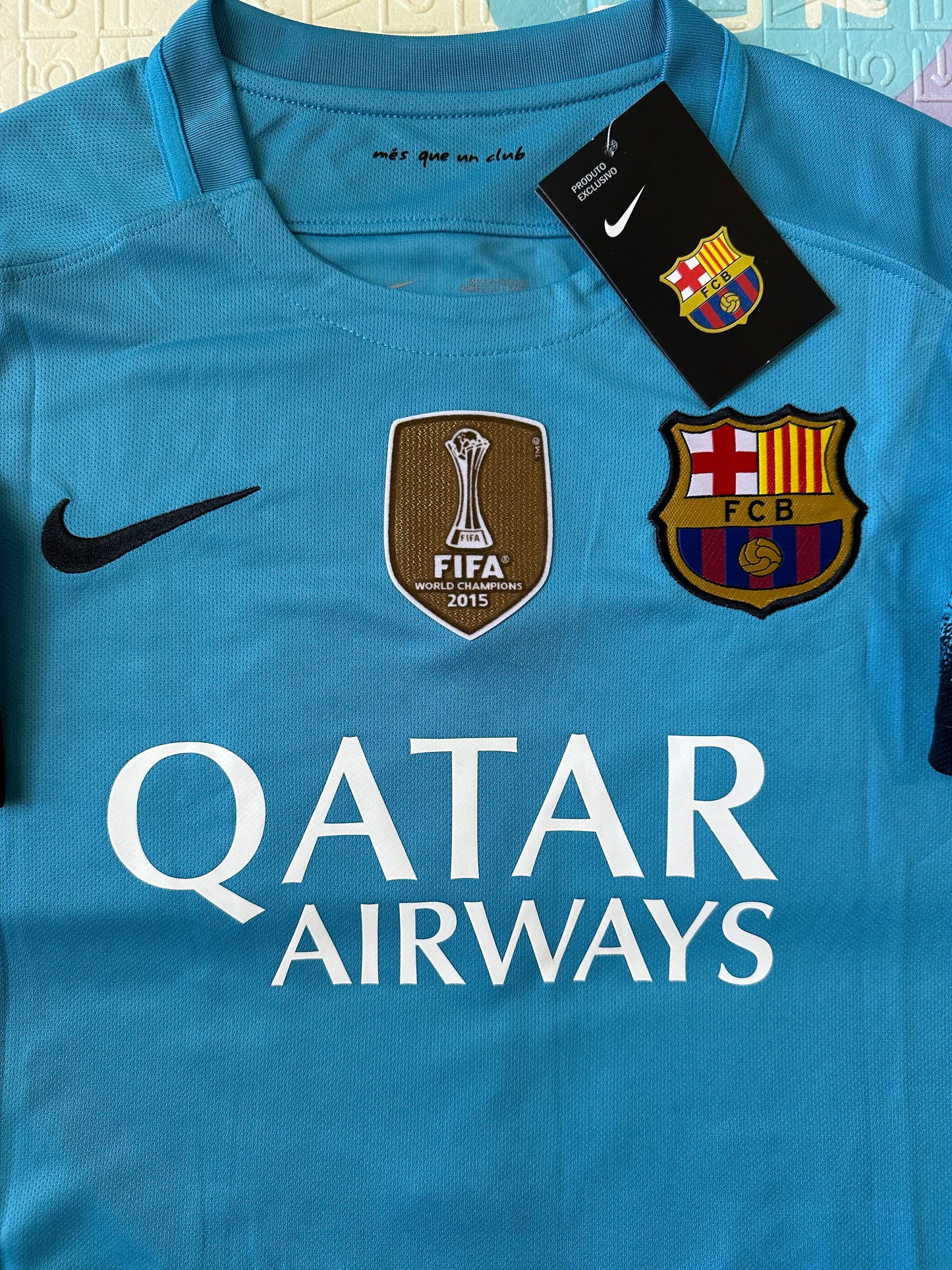 Barcelona Messi #10 Retro Soccer Jersey Blue Third 15/16 UCL Men Size Shirt