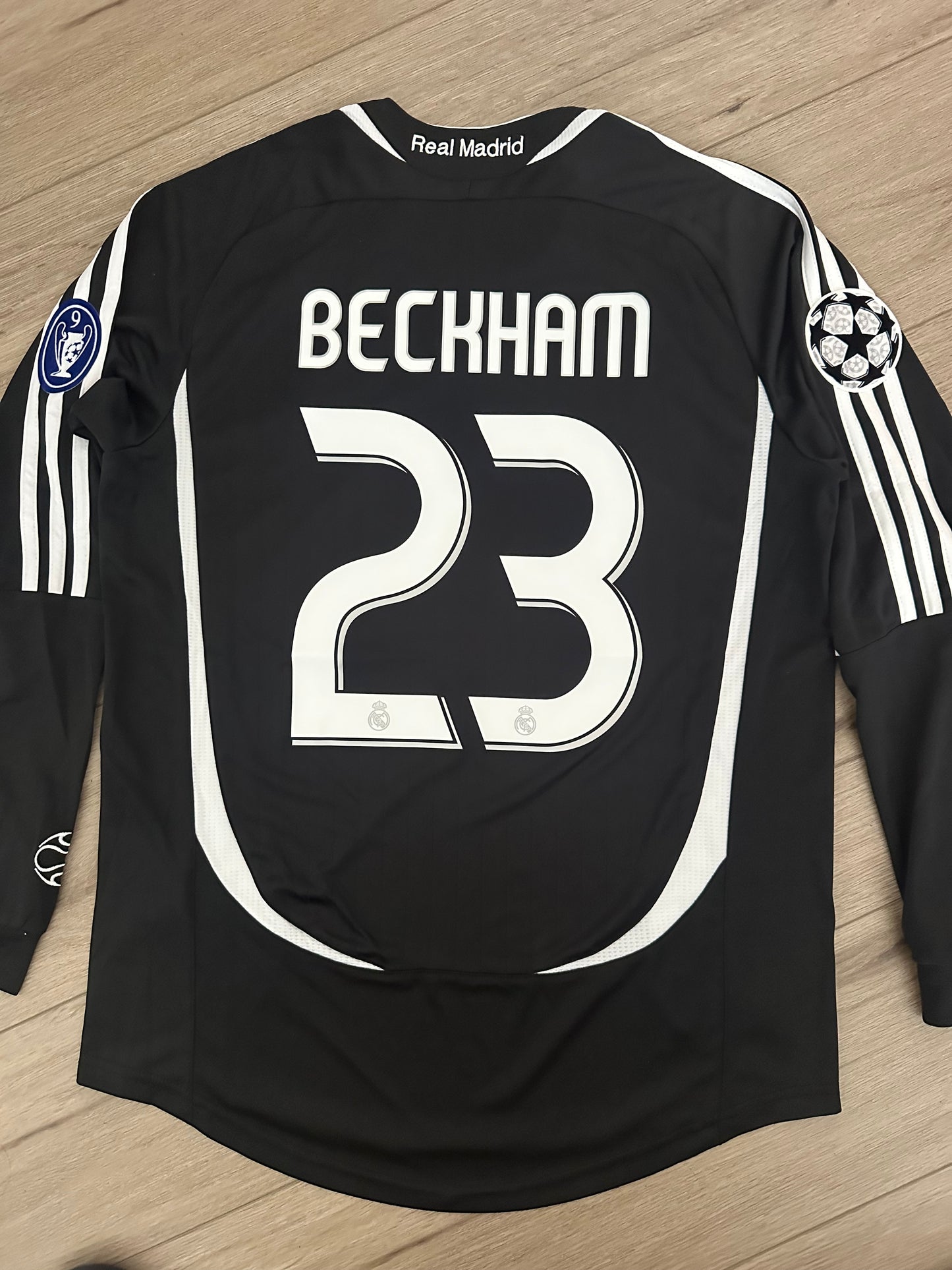 Real Madrid David Beckham #23 Soccer Jersey Retro 06/07 UCL Black Long Sleeves