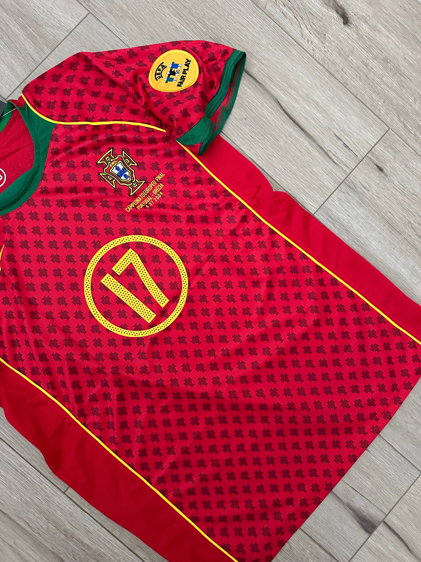 Cristiano Ronaldo #17 Portugal Soccer Jersey Euro 2004 Home Retro Red Final