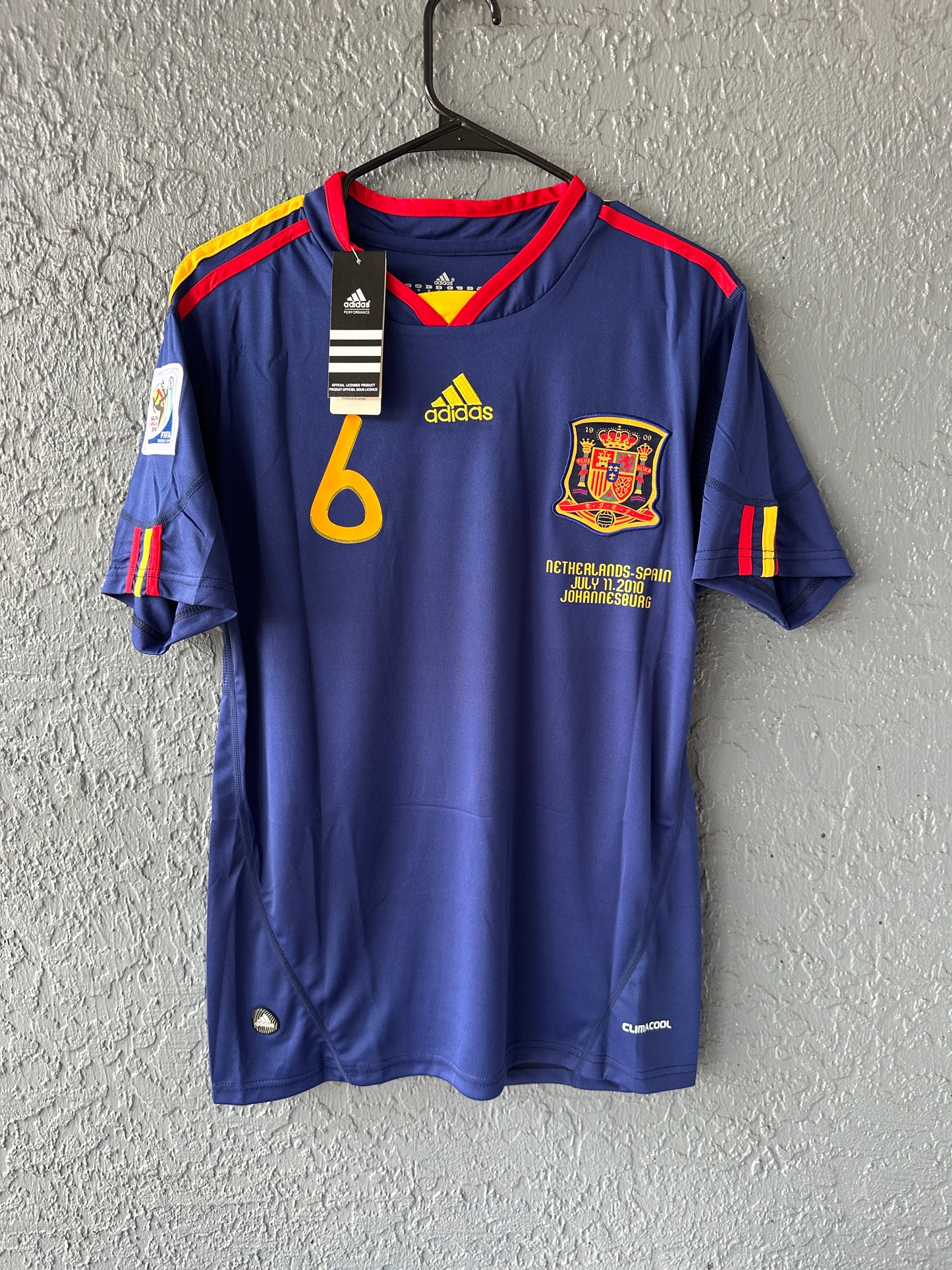 Spain Andres Iniesta 2010 Soccer Jersey Final Fifa World Cup Blue Size Men Shirt