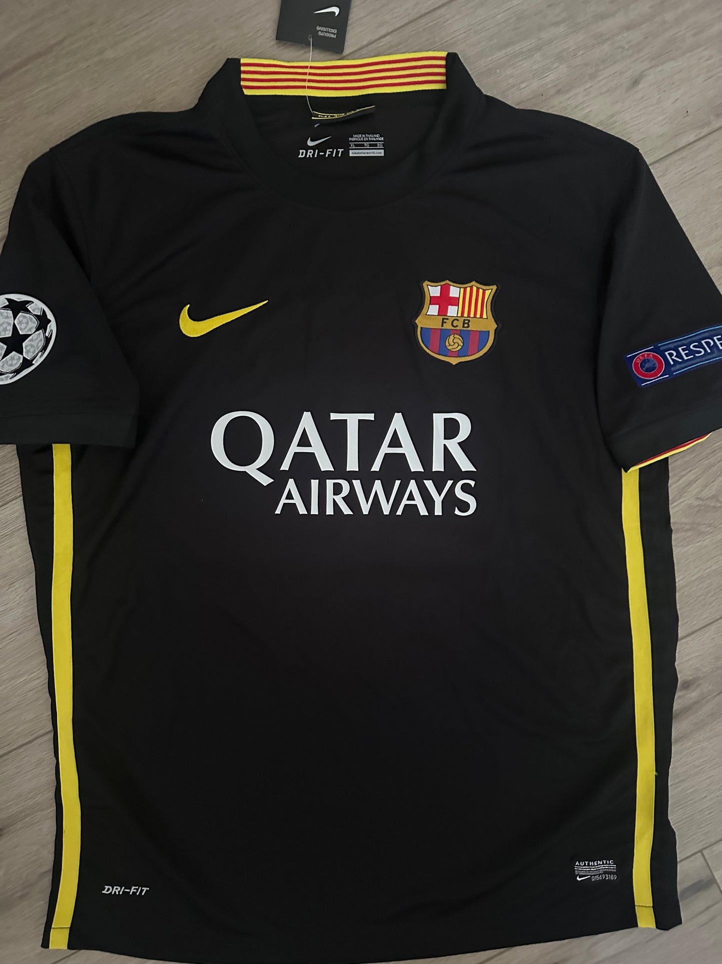 Lionel Messi Barcelona 13/14 Retro Soccer Jersey Black Champions Large Men Size