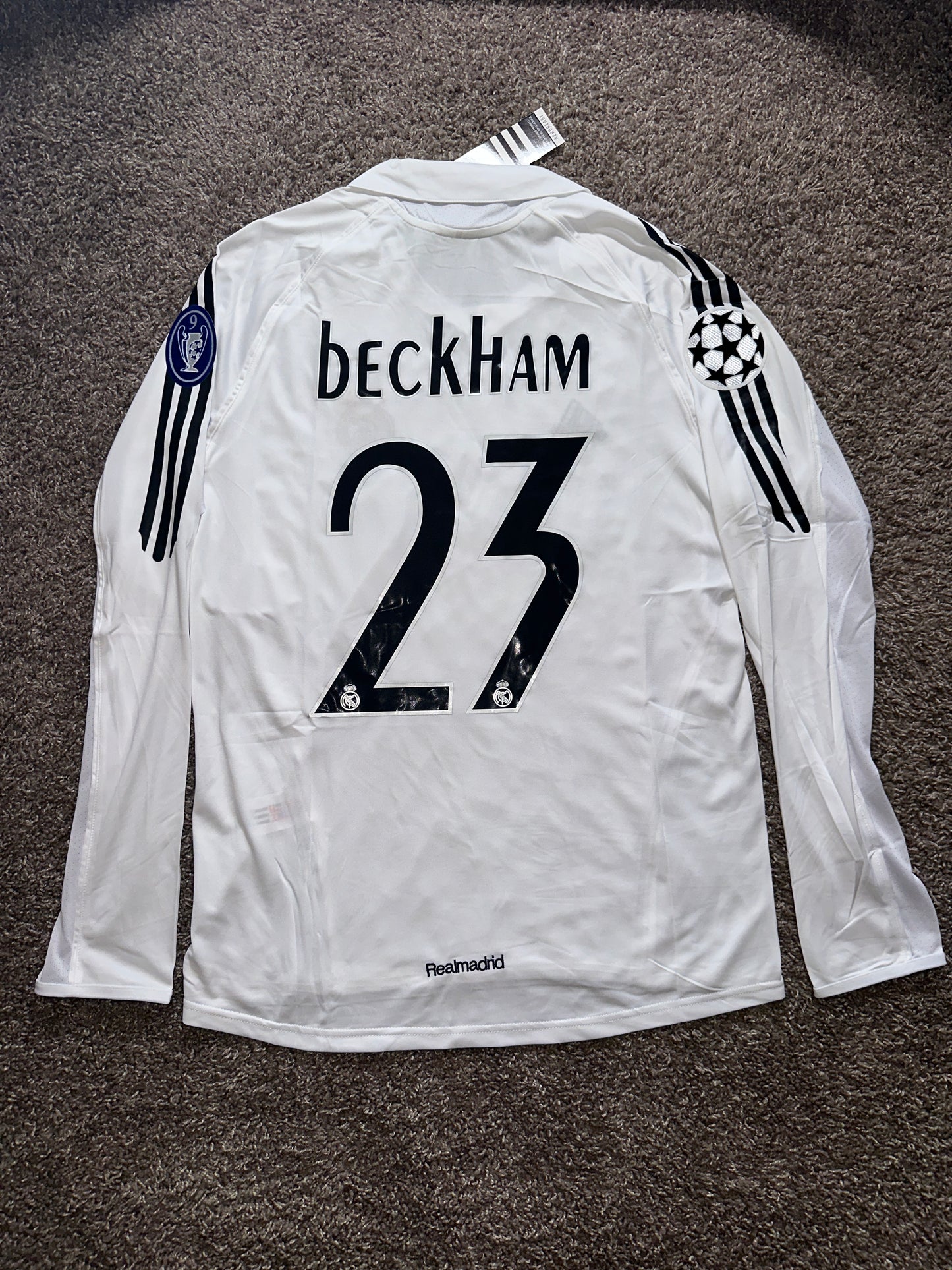 Real Madrid Beckham #23 Soccer Jersey Retro white Long Sleeves