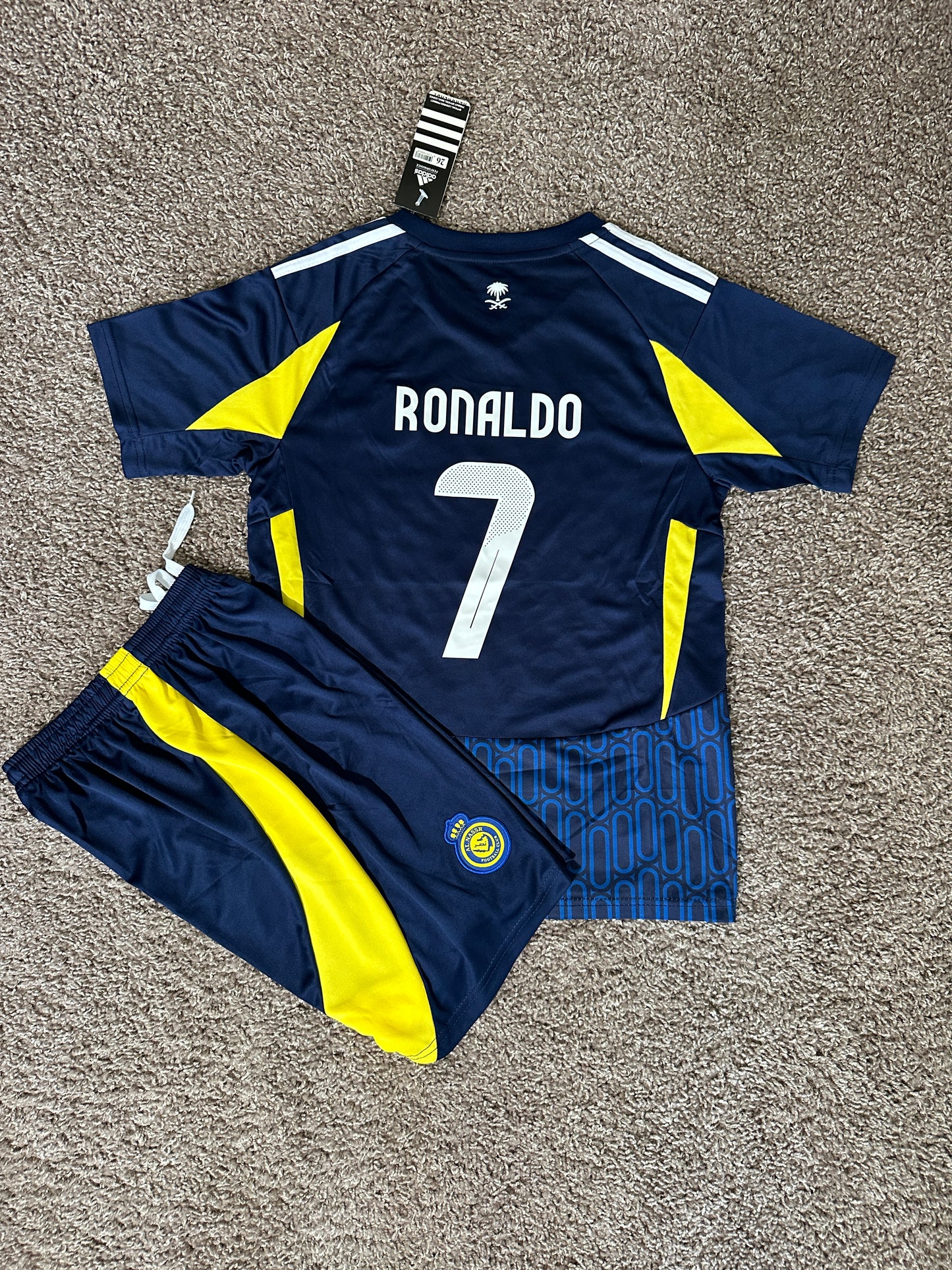 Al Nassr 2024/25 Away Ronaldo #7 Blue Soccer Uniform Jersey Shorts For Kids