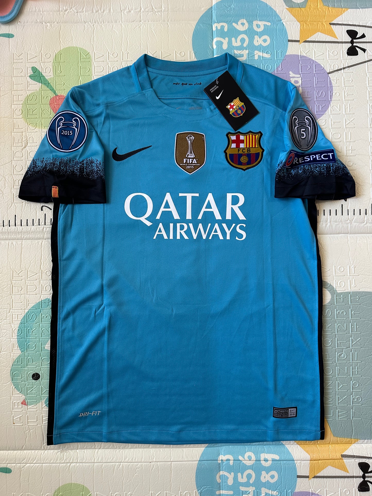 Barcelona Messi #10 Retro Soccer Jersey Blue Third 15/16 UCL Men Size Shirt