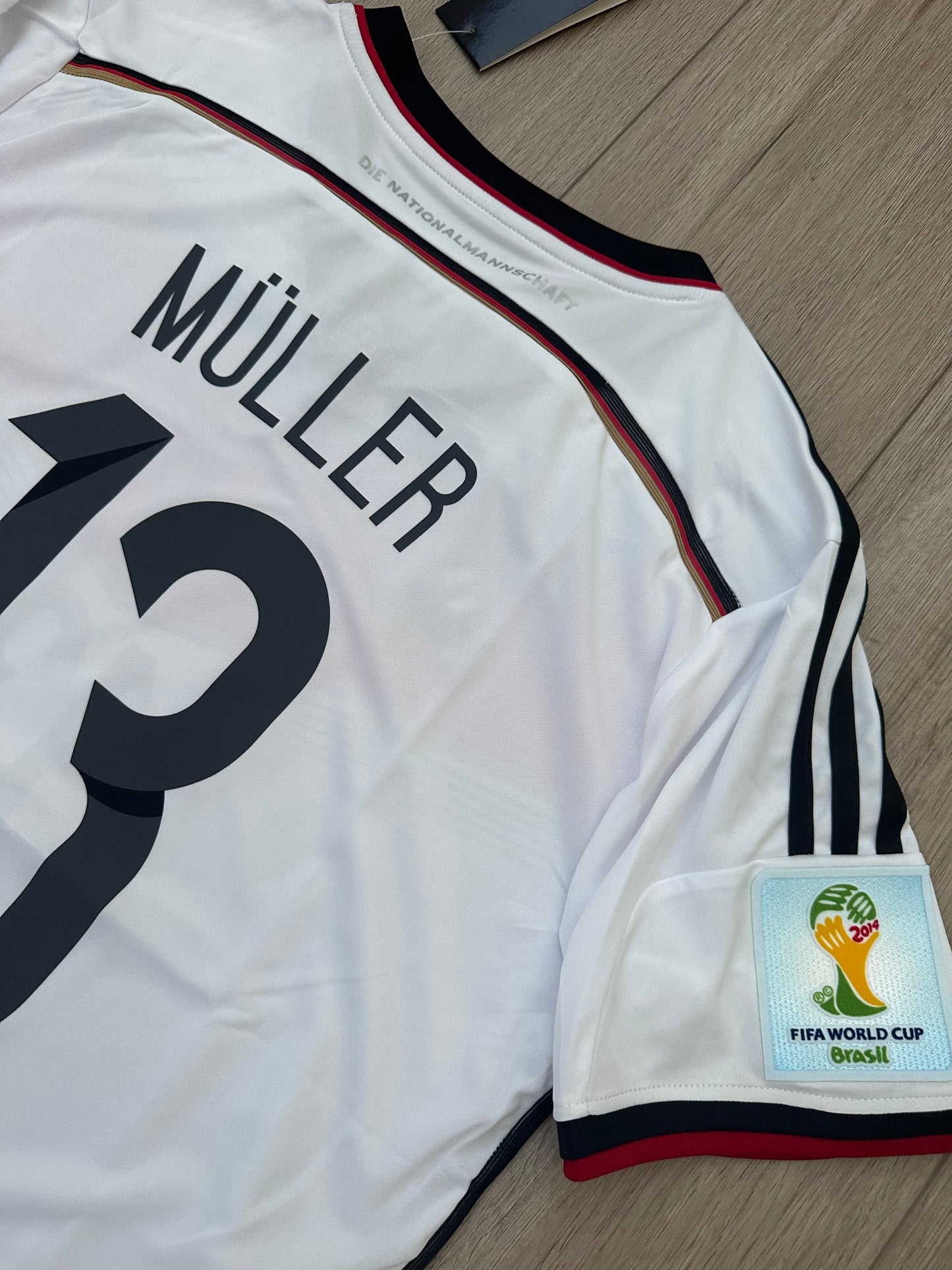 Germany Team Thomas Muller #13 FWC 2014 Home white Retro Soccer Jersey Men Size