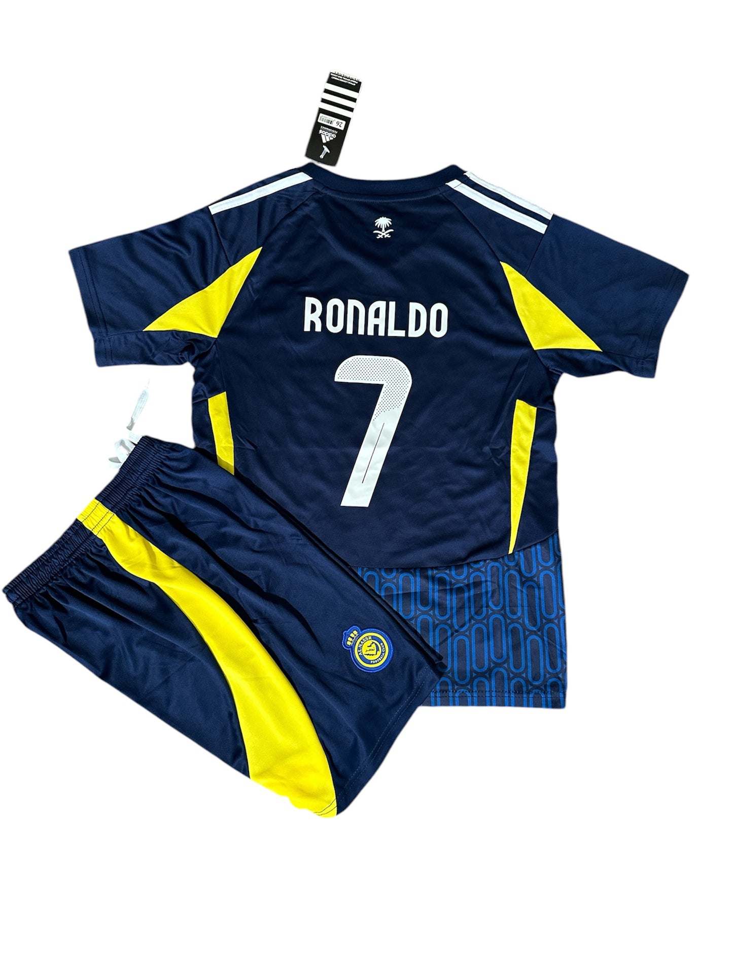 Al Nassr 2024/25 Away Ronaldo #7 Blue Soccer Uniform Jersey Shorts For Kids