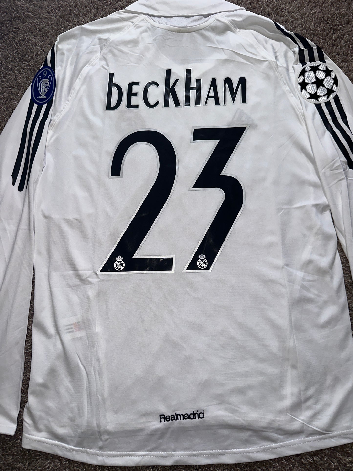 Real Madrid Beckham #23 Soccer Jersey Retro white Long Sleeves