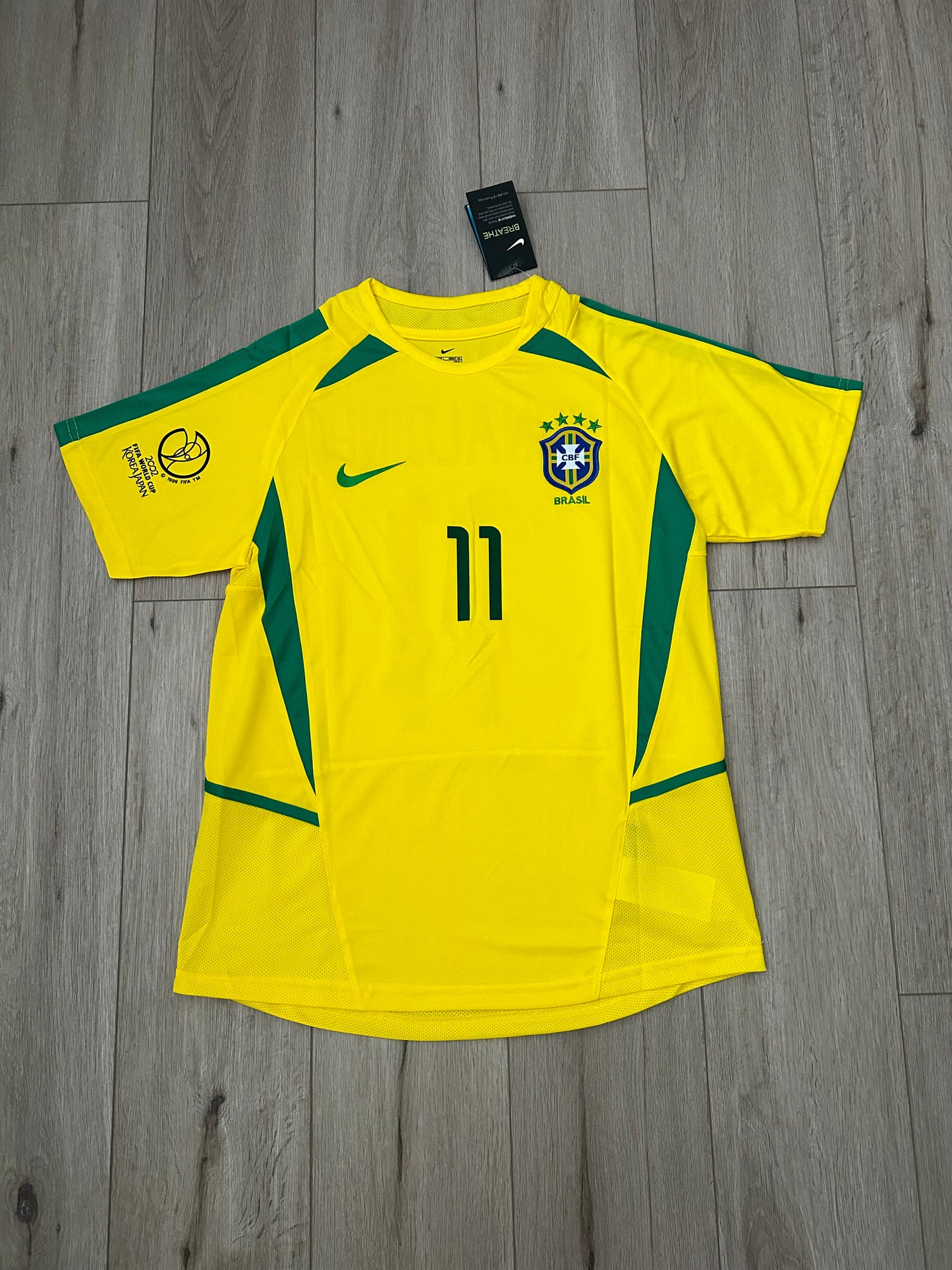 Ronaldinho Gaucho Brazil 2002 FWC Soccer Jersey Home Yellow #11 Regular size Men