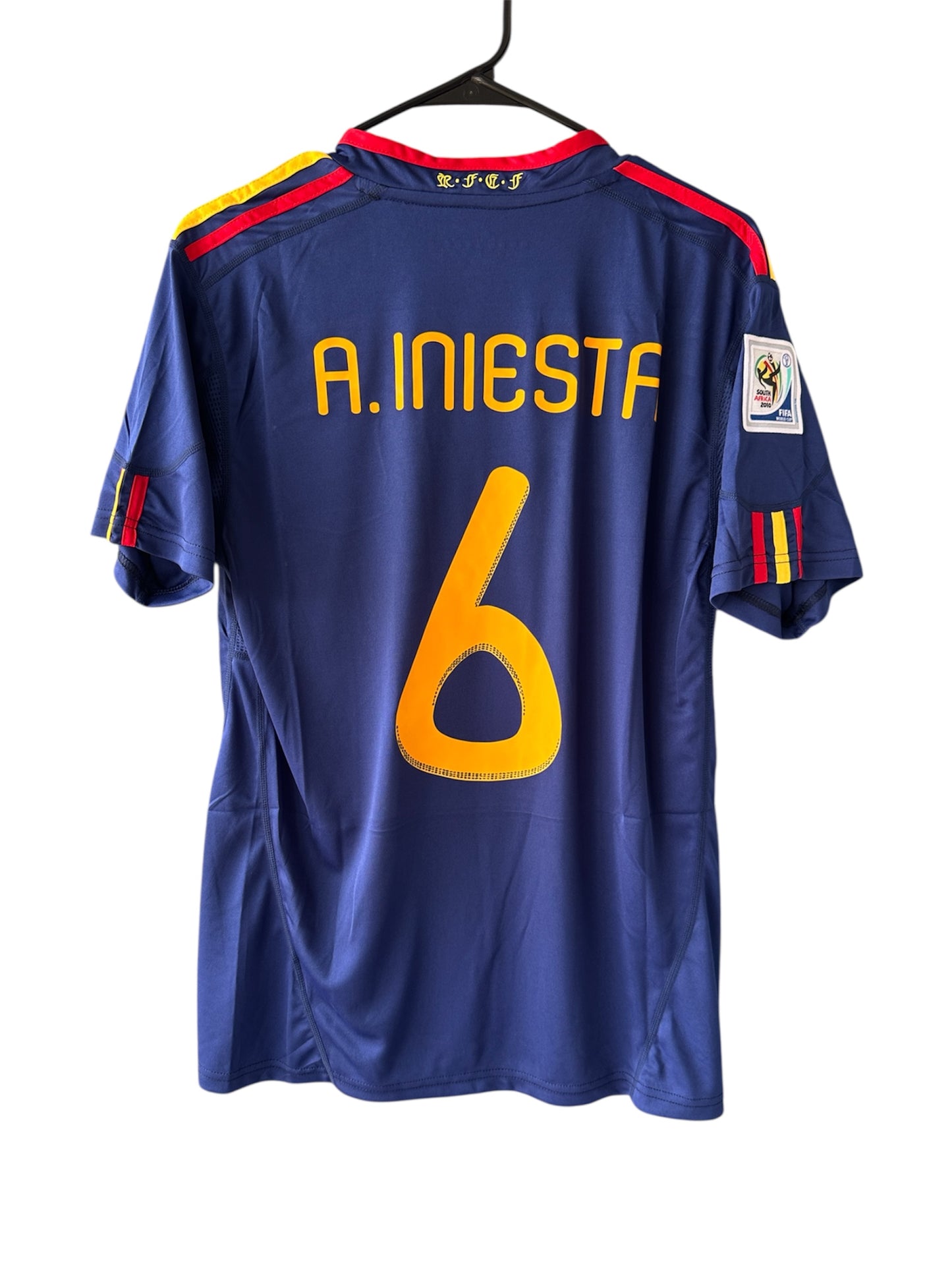 Spain Andres Iniesta 2010 Soccer Jersey Final Fifa World Cup Blue Size Men Shirt