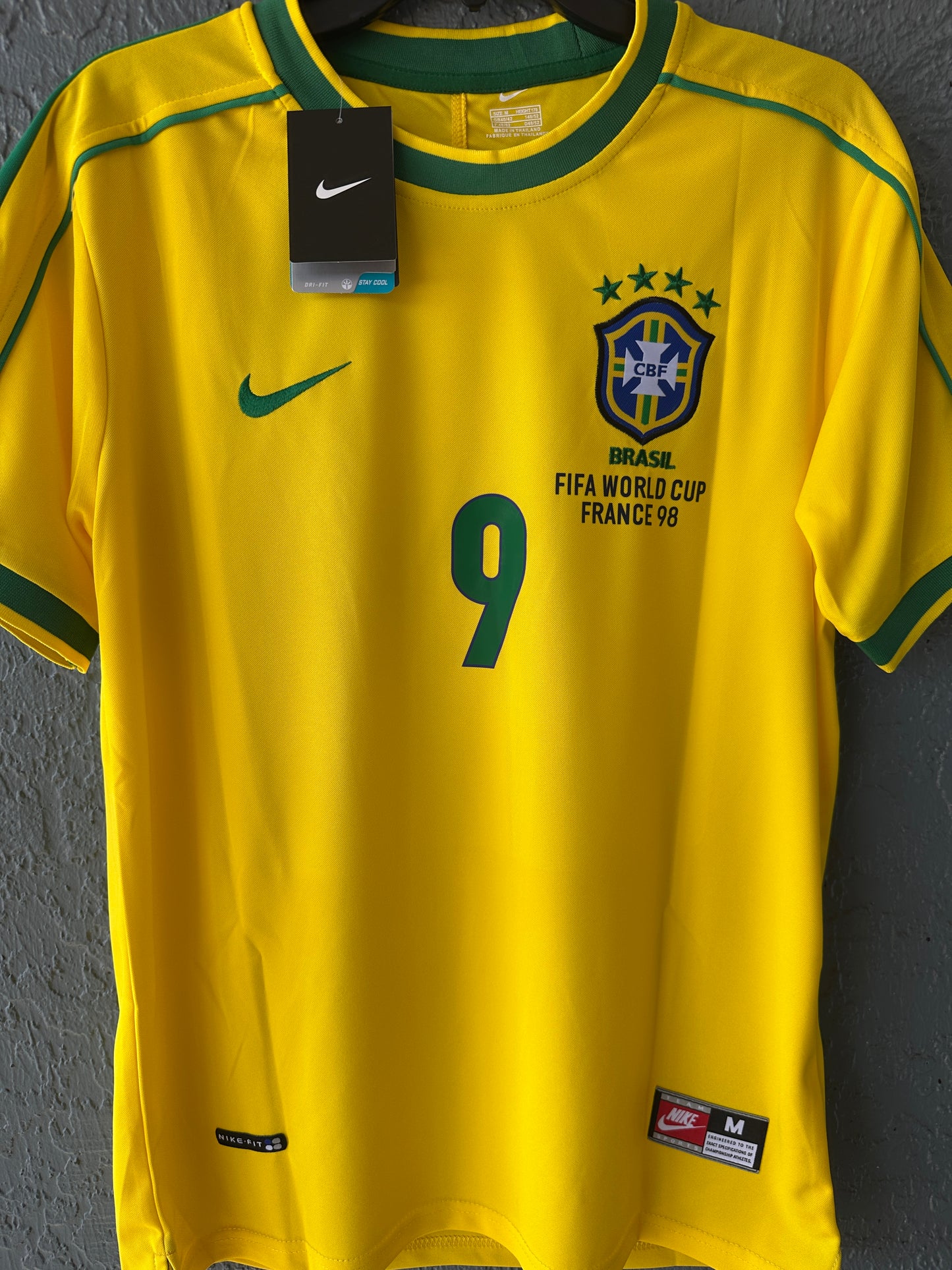 Brazil Soccer Jersey Retro 1998 Ronaldo Nazario #9 Home Yellow Men’s