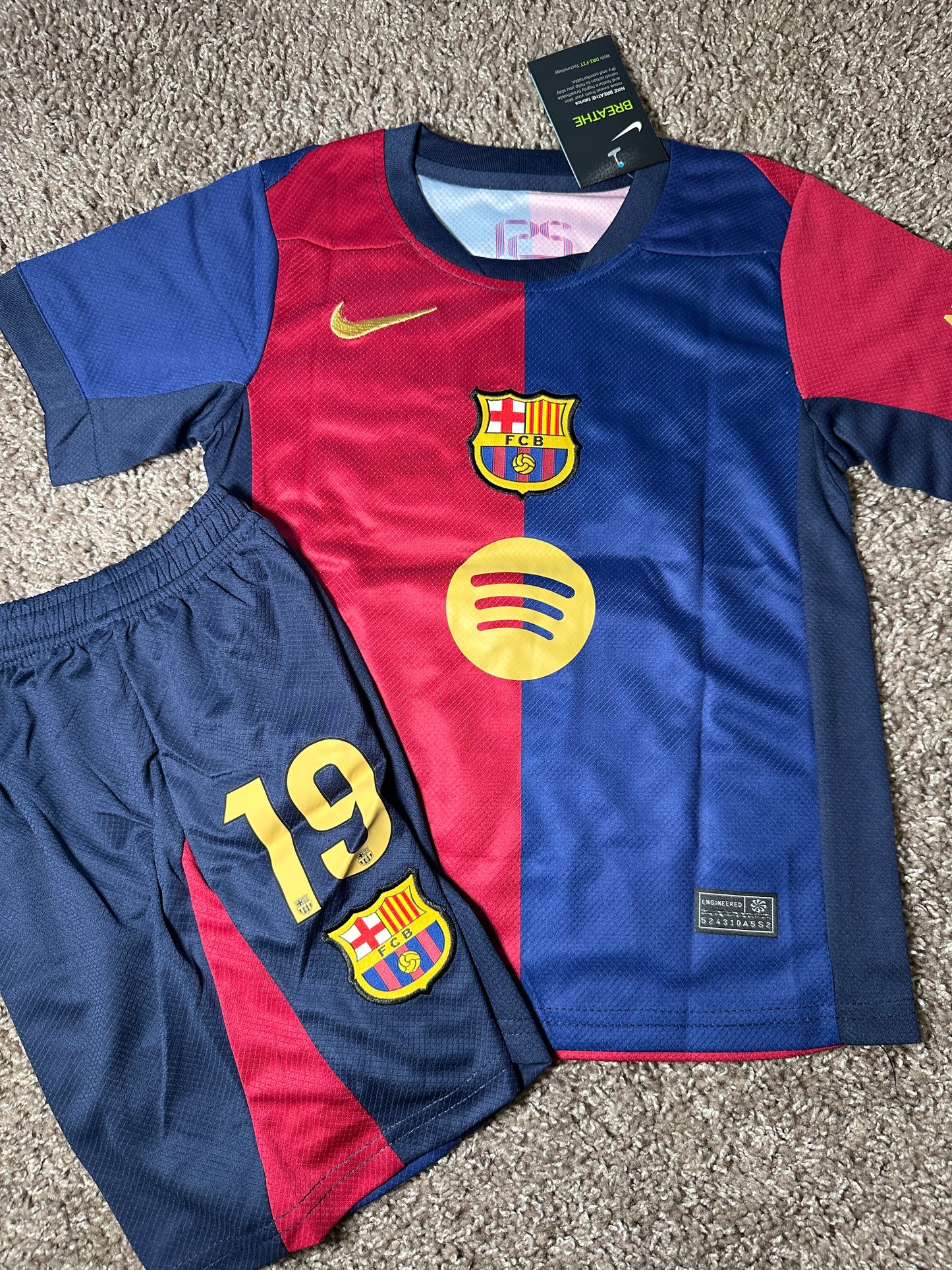 Barcelona 2024/25 Lamine Yamal #19 Home Soccer Jersey & Shorts Kids Size