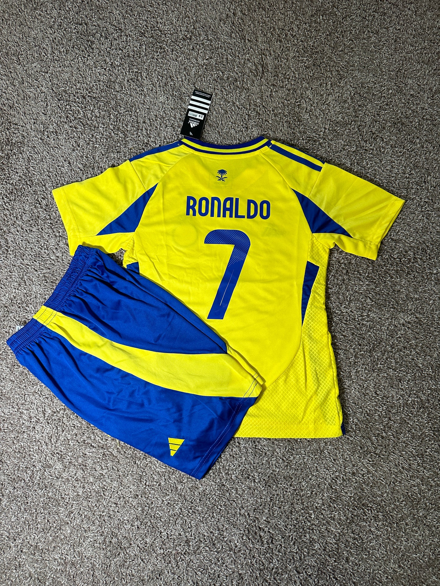 Cristiano Ronaldo #7 Al Nassr For Kids Yellow Soccer Jersey Youth Size Shirt