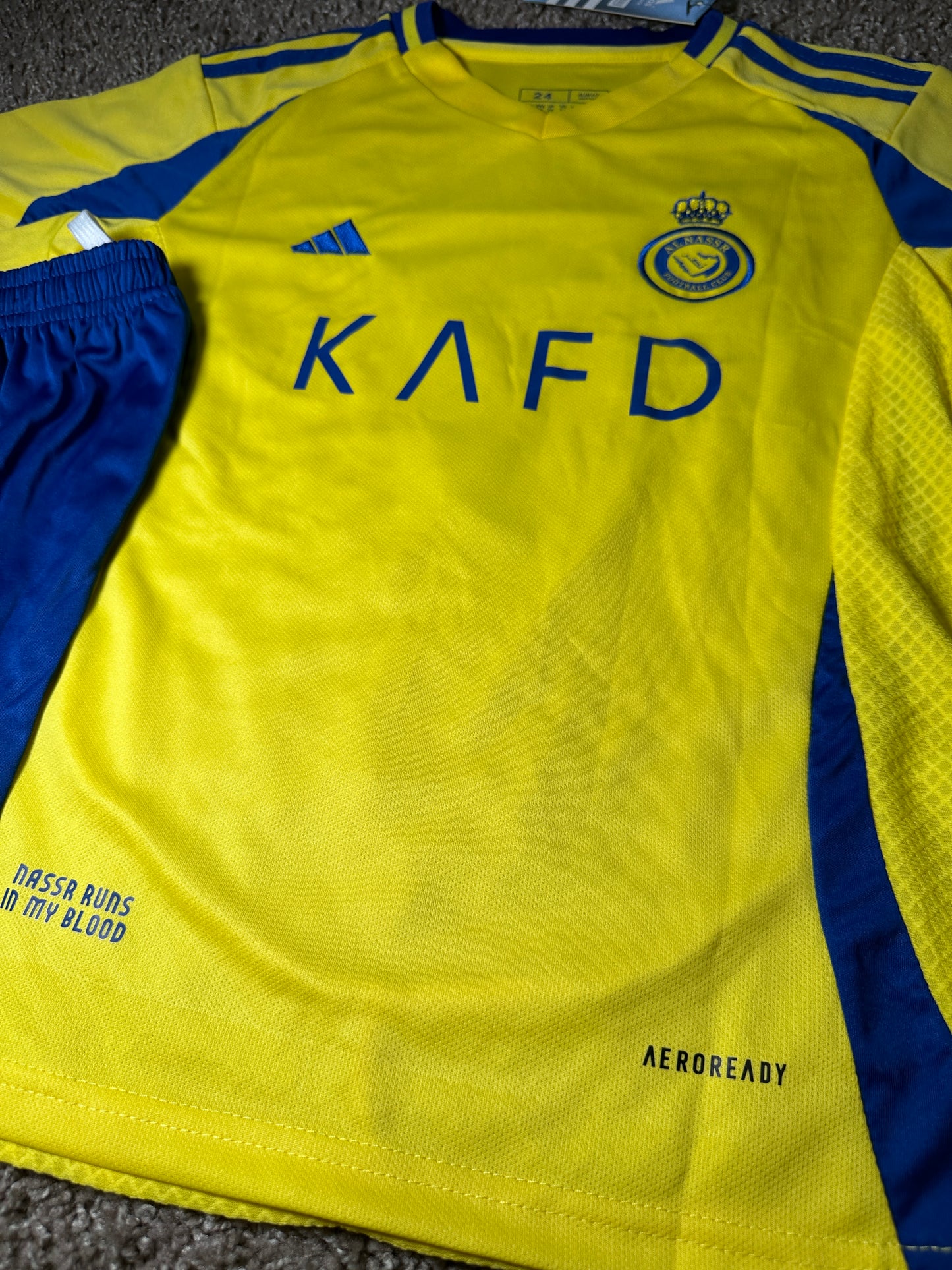 Cristiano Ronaldo #7 Al Nassr For Kids Yellow Soccer Jersey Youth Size Shirt