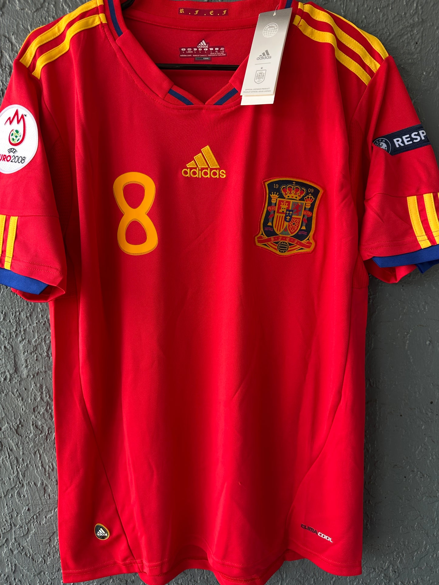 Spain Xavi Hernandez #8 Home Red Retro 2008 Soccer Jersey EURO Men Size Shirt
