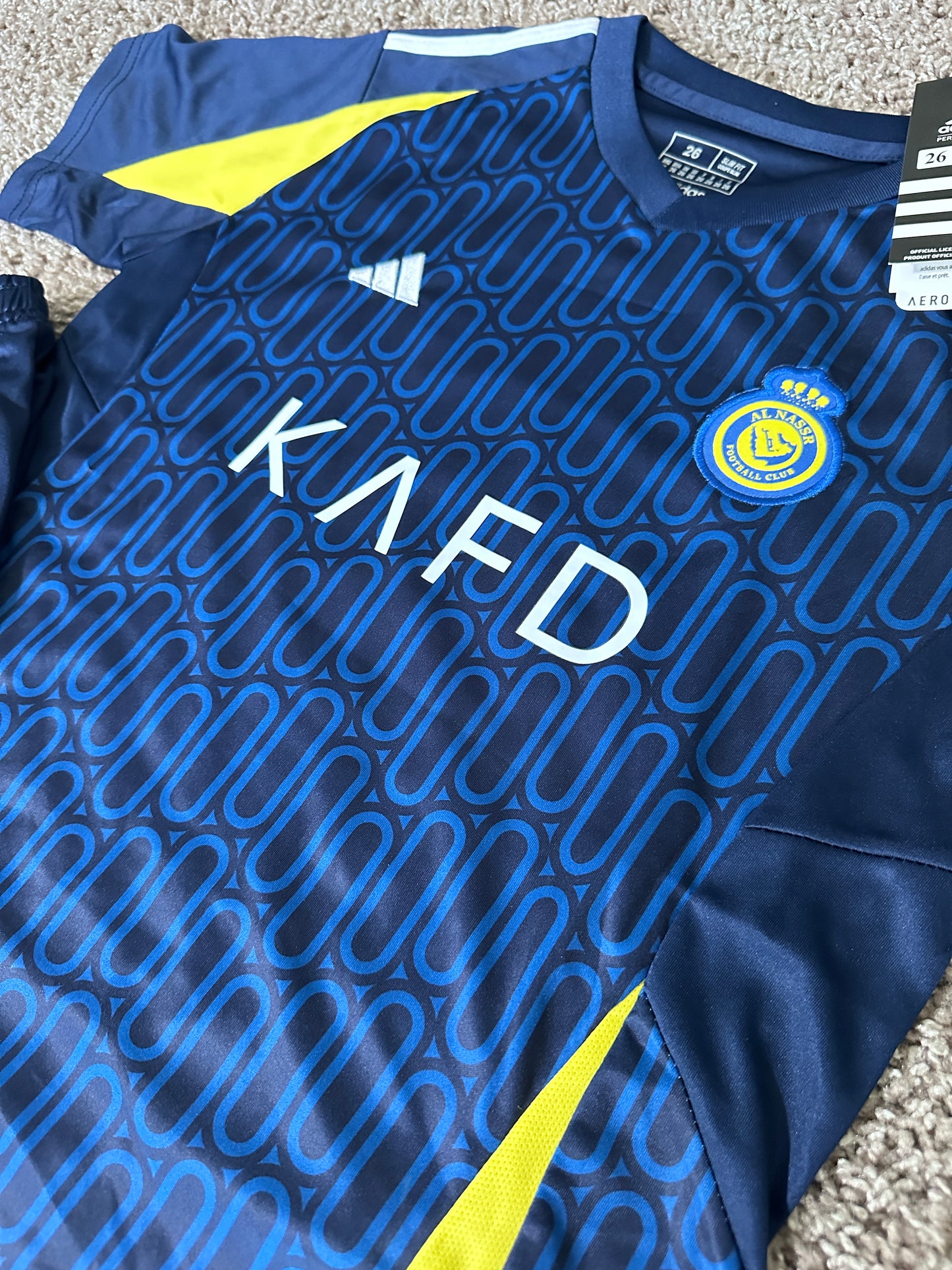 Al Nassr 2024/25 Away Ronaldo #7 Blue Soccer Uniform Jersey Shorts For Kids