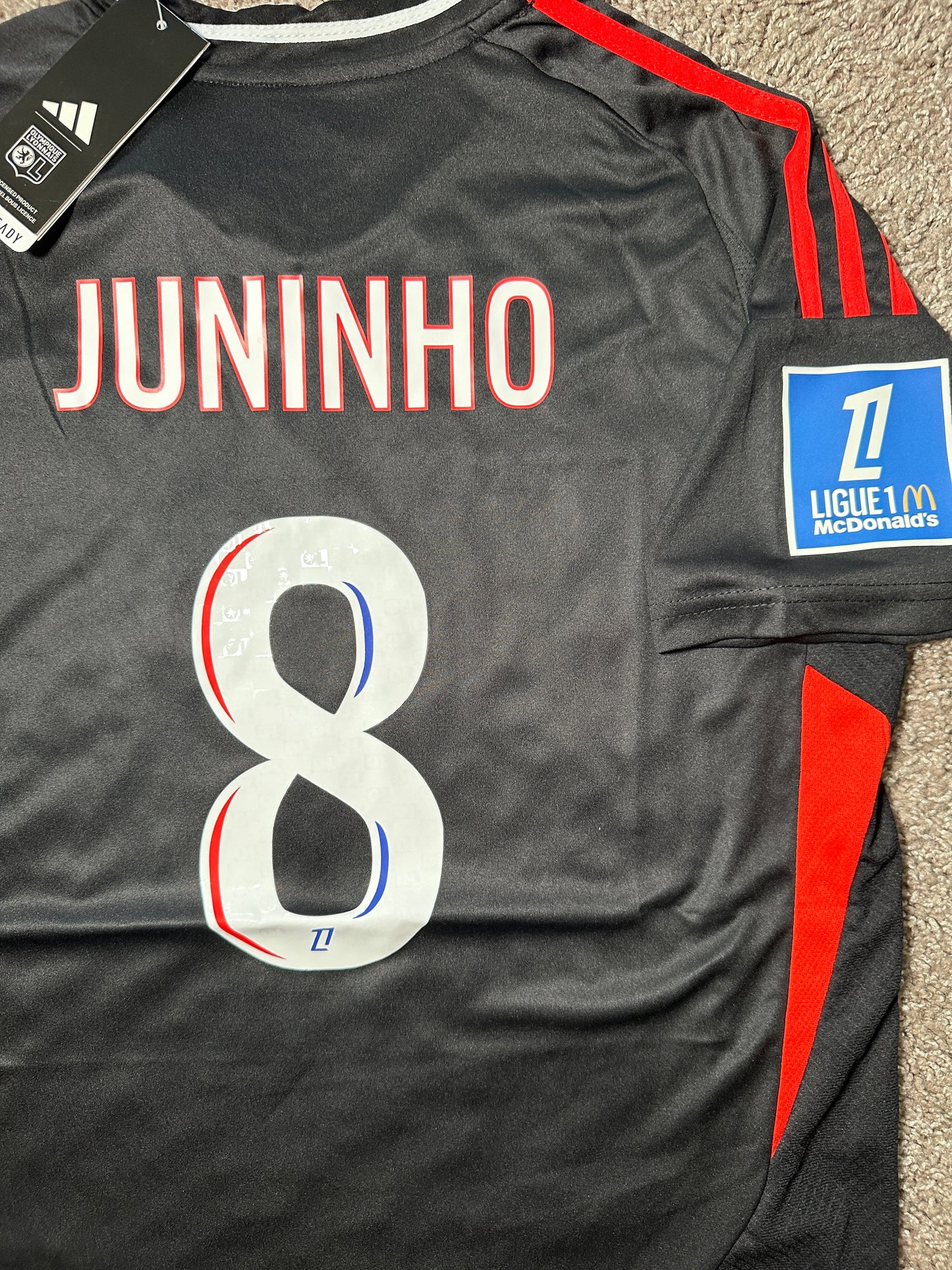Lyon 2024/25 Juninho #8 Black Away Jersey Men size