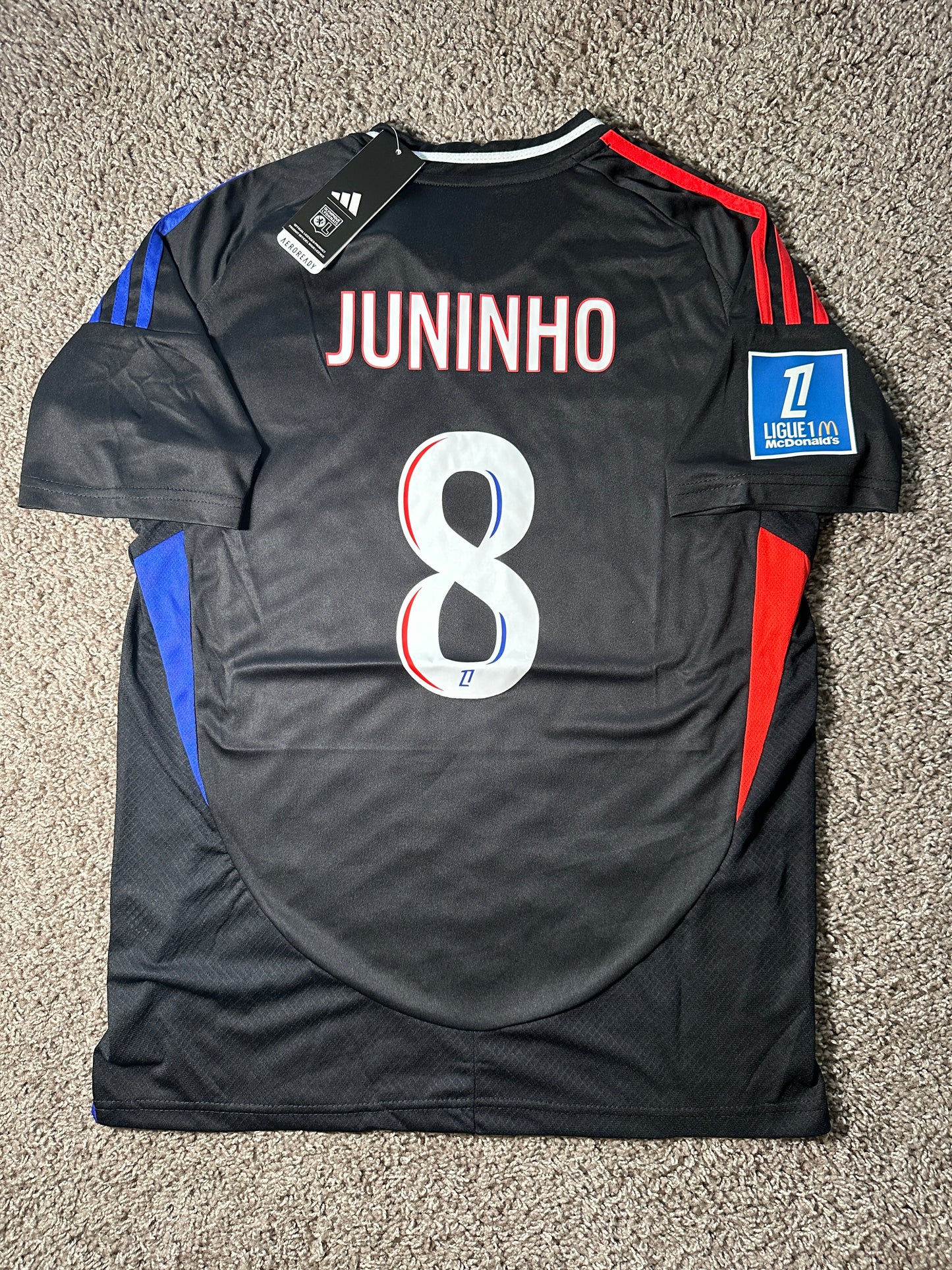 Lyon 2024/25 Juninho #8 Black Away Jersey Men size