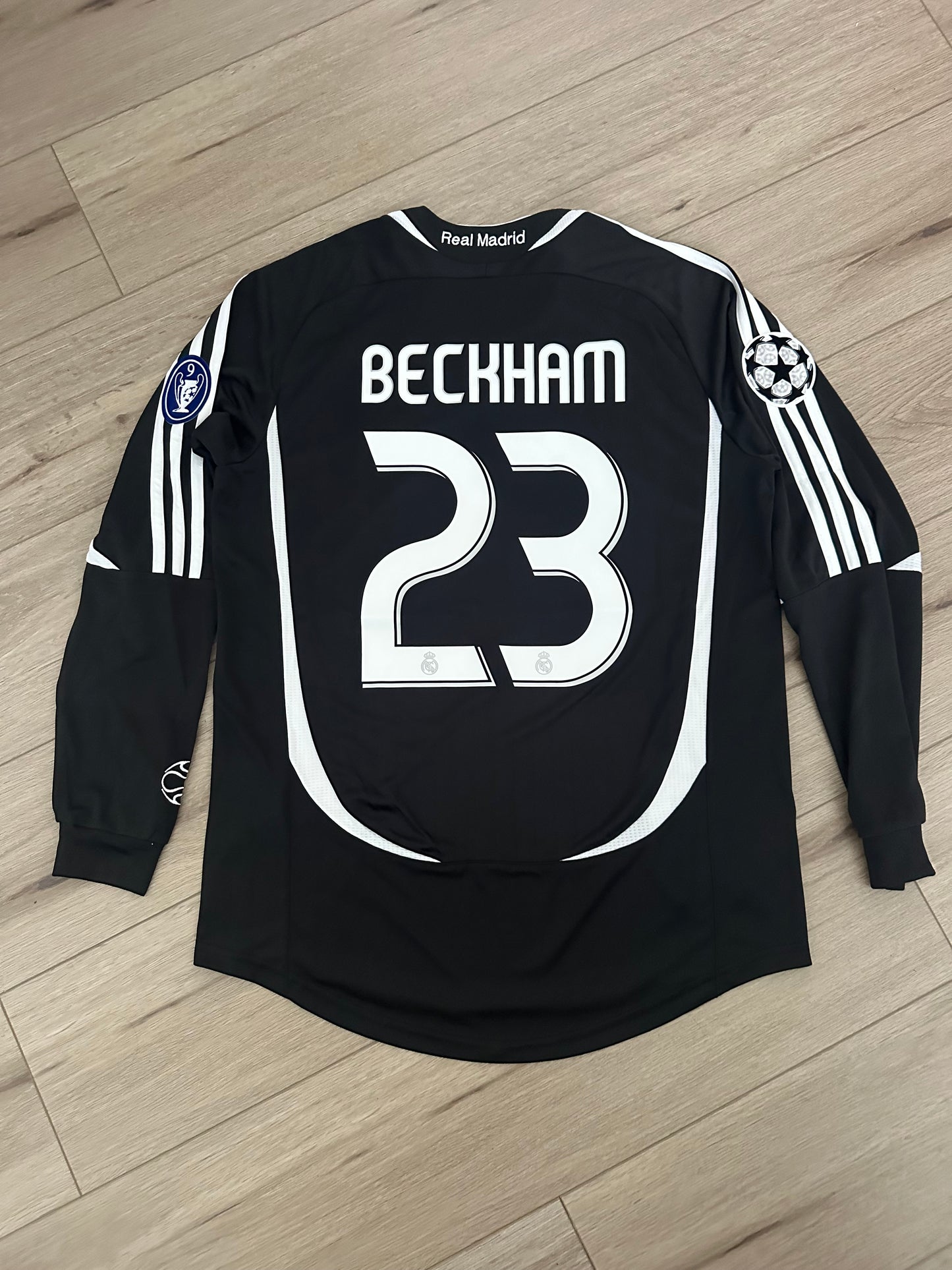 Real Madrid David Beckham #23 Soccer Jersey Retro 06/07 UCL Black Long Sleeves