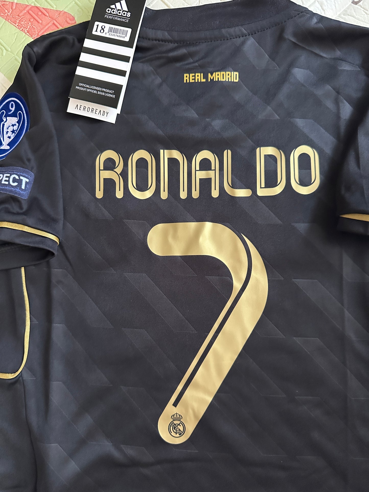 Real Madrid 11/12 Retro Kids Soccer Jersey Cristiano Ronaldo CR7 #7 Black Gold