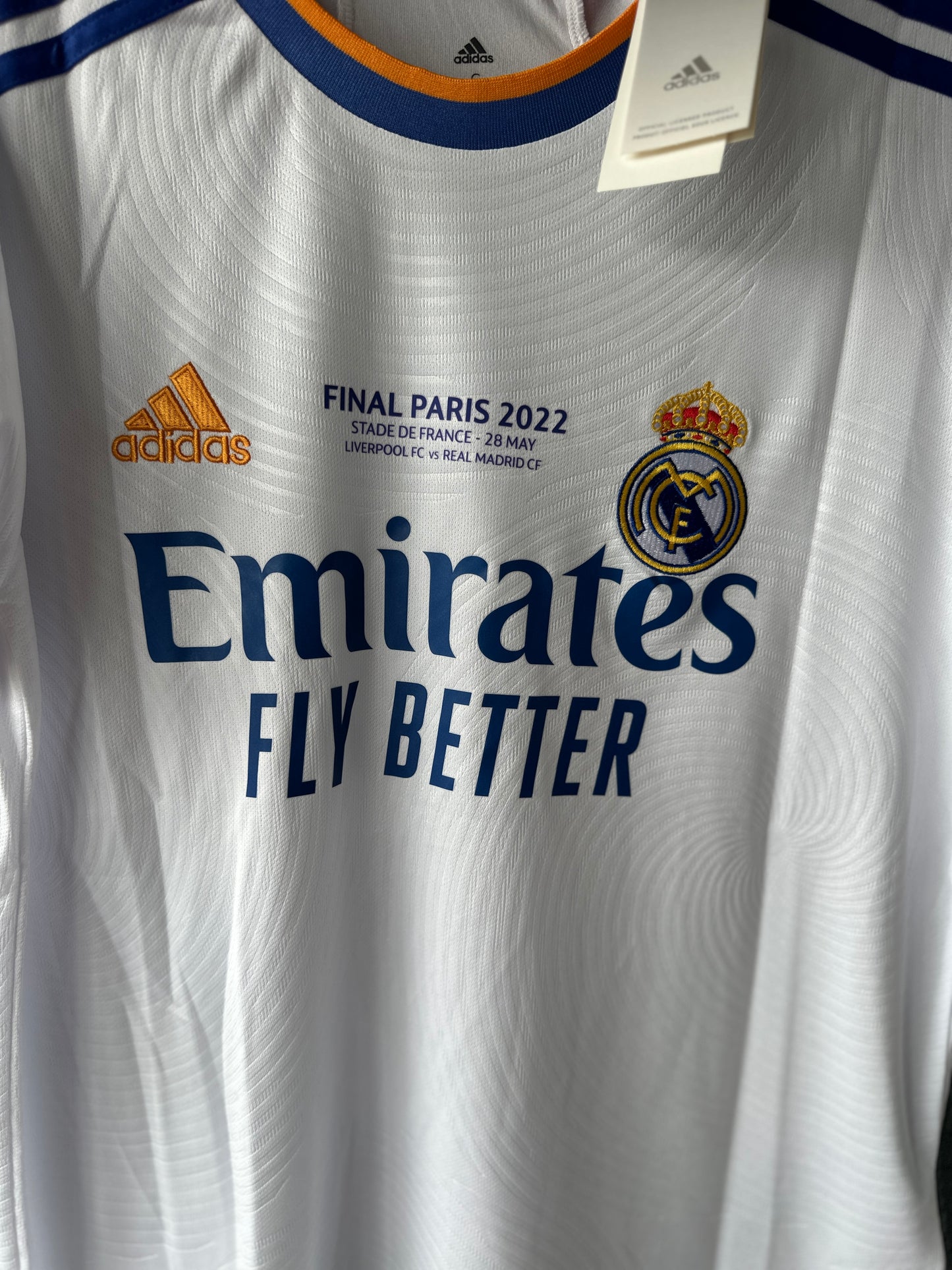 Real Madrid Karim Benzema #9 Final 2022 Soccer Jersey Home White Men Shirt Size