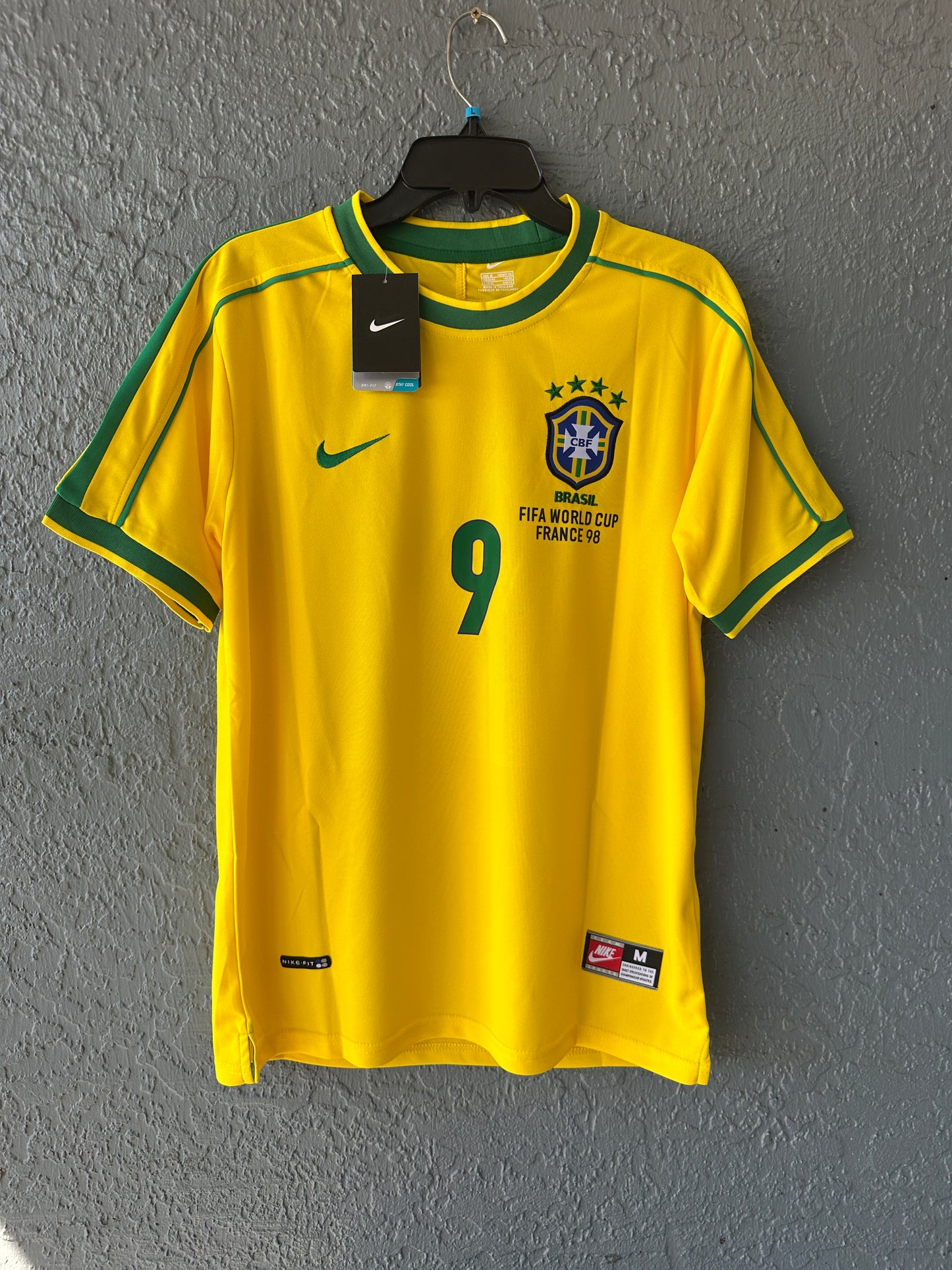 Brazil Soccer Jersey Retro 1998 Ronaldo Nazario #9 Home Yellow Men’s