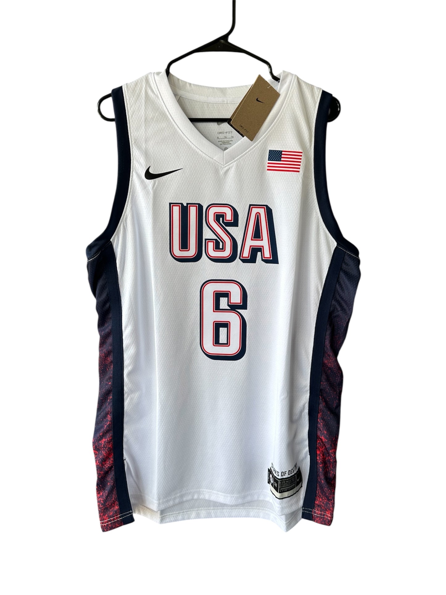 Basketball Jersey Lebron James #6 USA Team 2024 White Away Paris Olympic Team