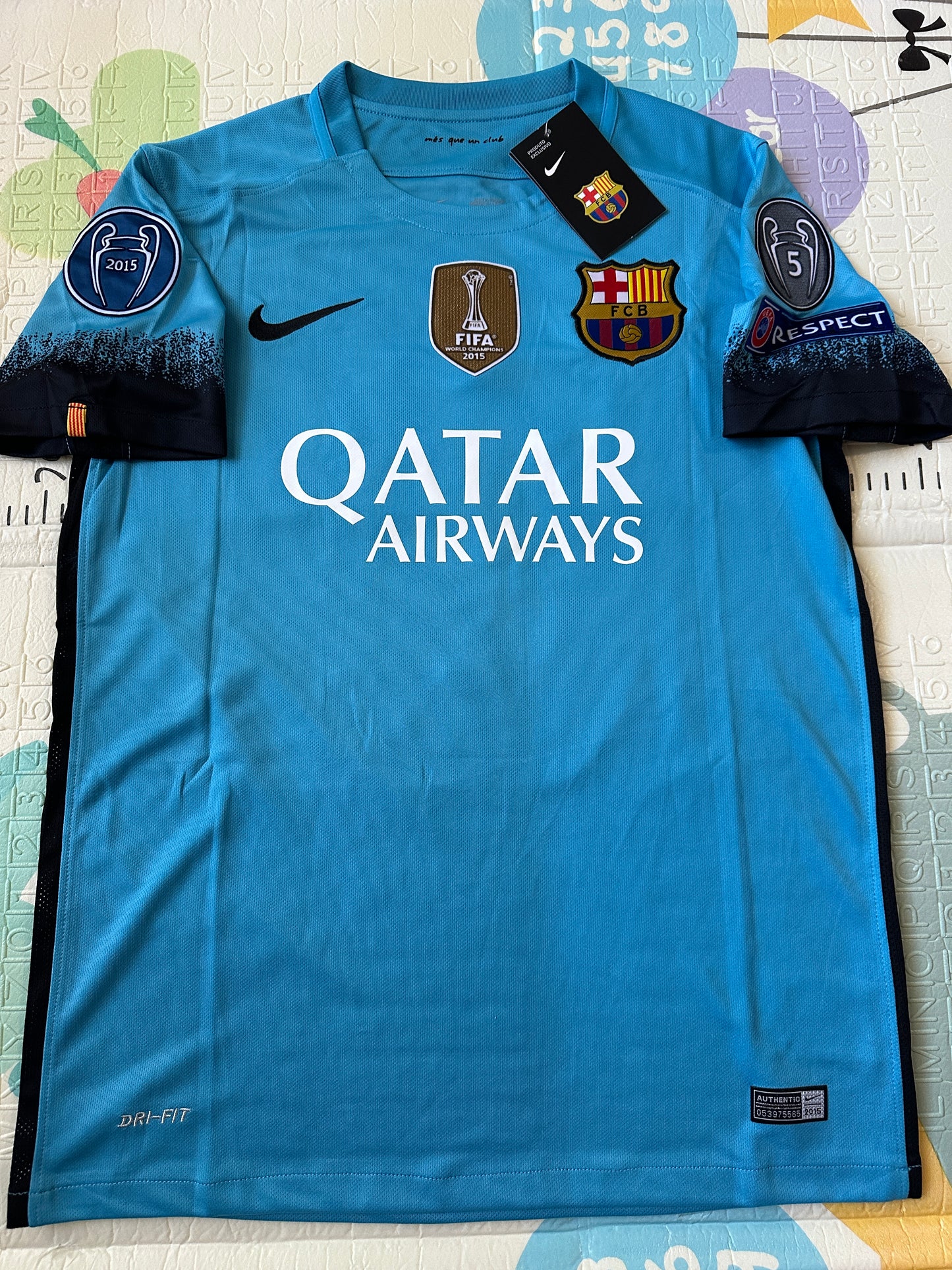 Barcelona Messi #10 Retro Soccer Jersey Blue Third 15/16 UCL Men Size Shirt