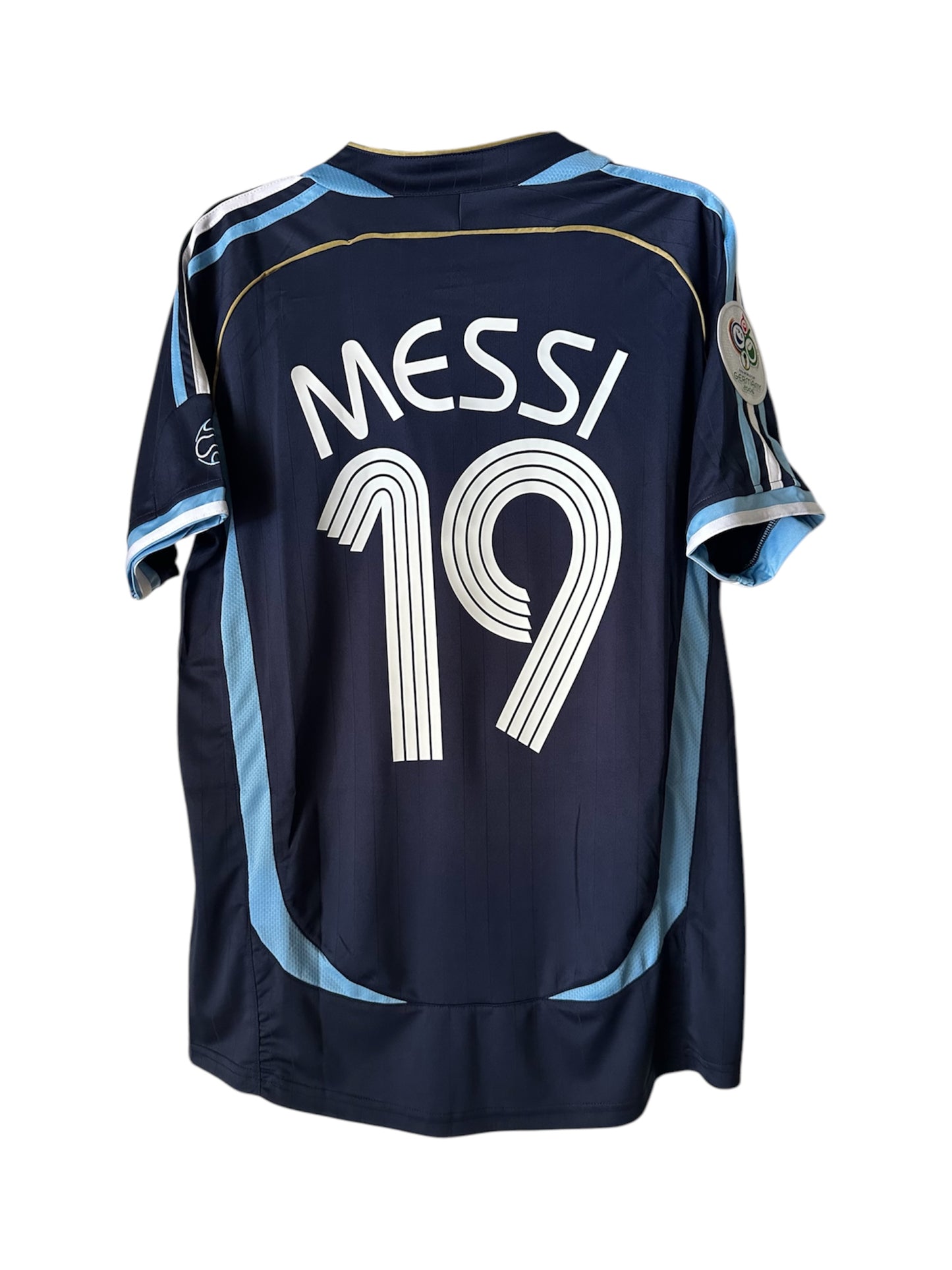 Argentina Messi #19 Retro Soccer Jersey Away Blue 2006 FWC Men Size Shirt