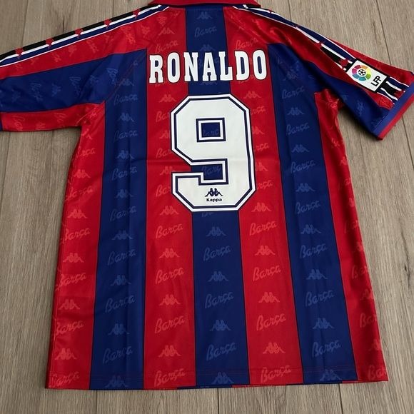 Soccer Jersey Ronaldo Nazario 9 Retro Barcelona 96/97 Home Blue Red Shirt Men
