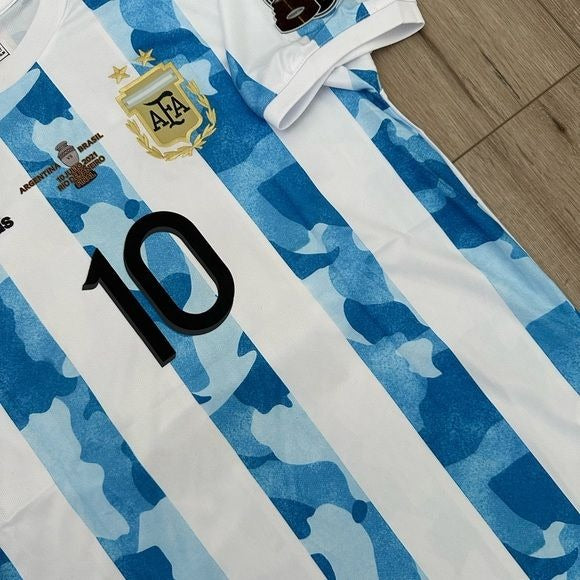 Argentina Messi 10 Soccer Jersey Home Albiceleste 2021 Copa America Final Men