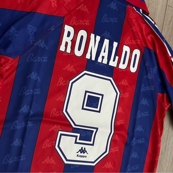 Soccer Jersey Ronaldo Nazario 9 Retro Barcelona 96/97 Home Blue Red Shirt Men