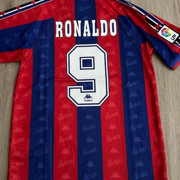 Soccer Jersey Ronaldo Nazario 9 Retro Barcelona 96/97 Home Blue Red Shirt Men