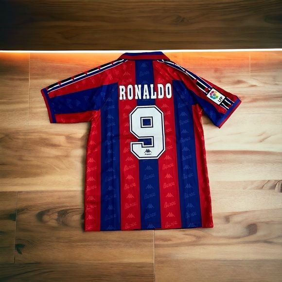 Soccer Jersey Ronaldo Nazario 9 Retro Barcelona 96/97 Home Blue Red Shirt Men