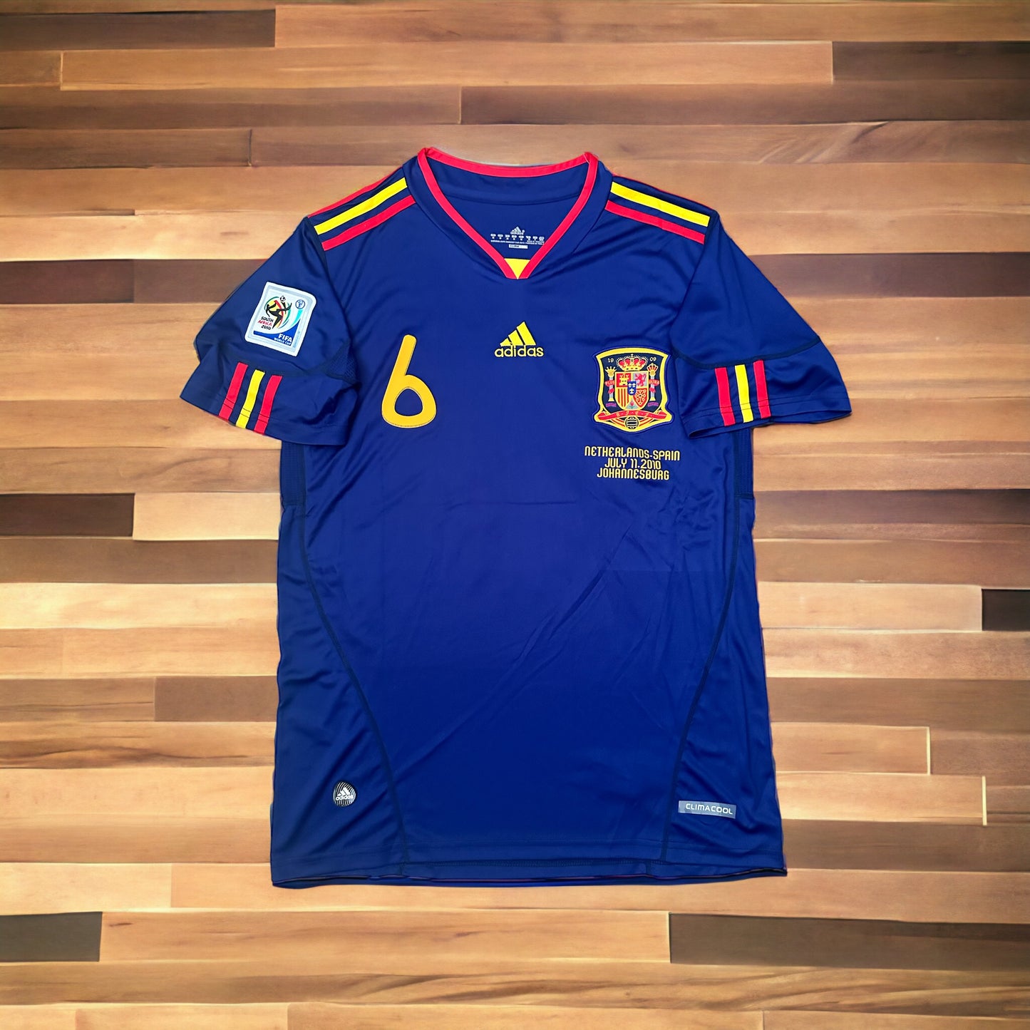 Spain Andres Iniesta 2010 Soccer Jersey Final Fifa World Cup Blue Size Men Shirt