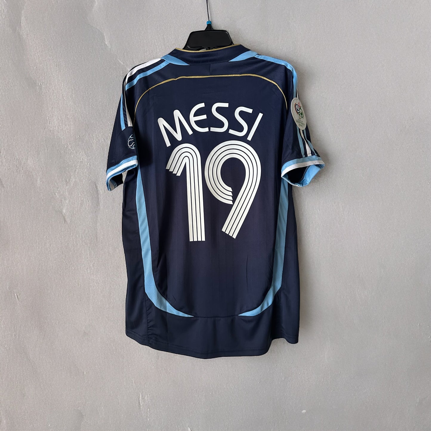 Argentina Messi #19 Retro Soccer Jersey Away Blue 2006 FWC Men Size Shirt