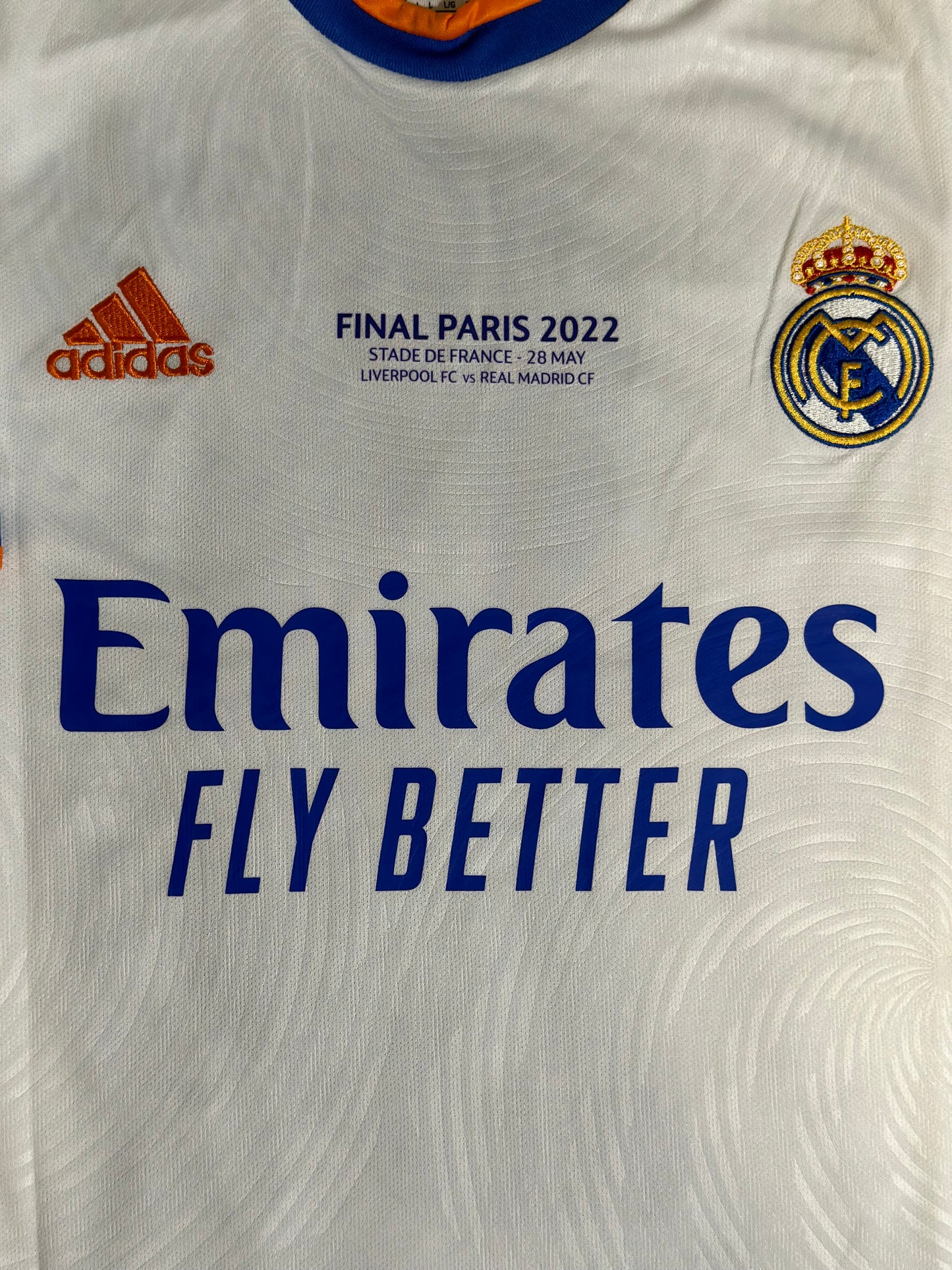 Real Madrid Karim Benzema #9 Final 2022 Soccer Jersey Home White Men Shirt Size